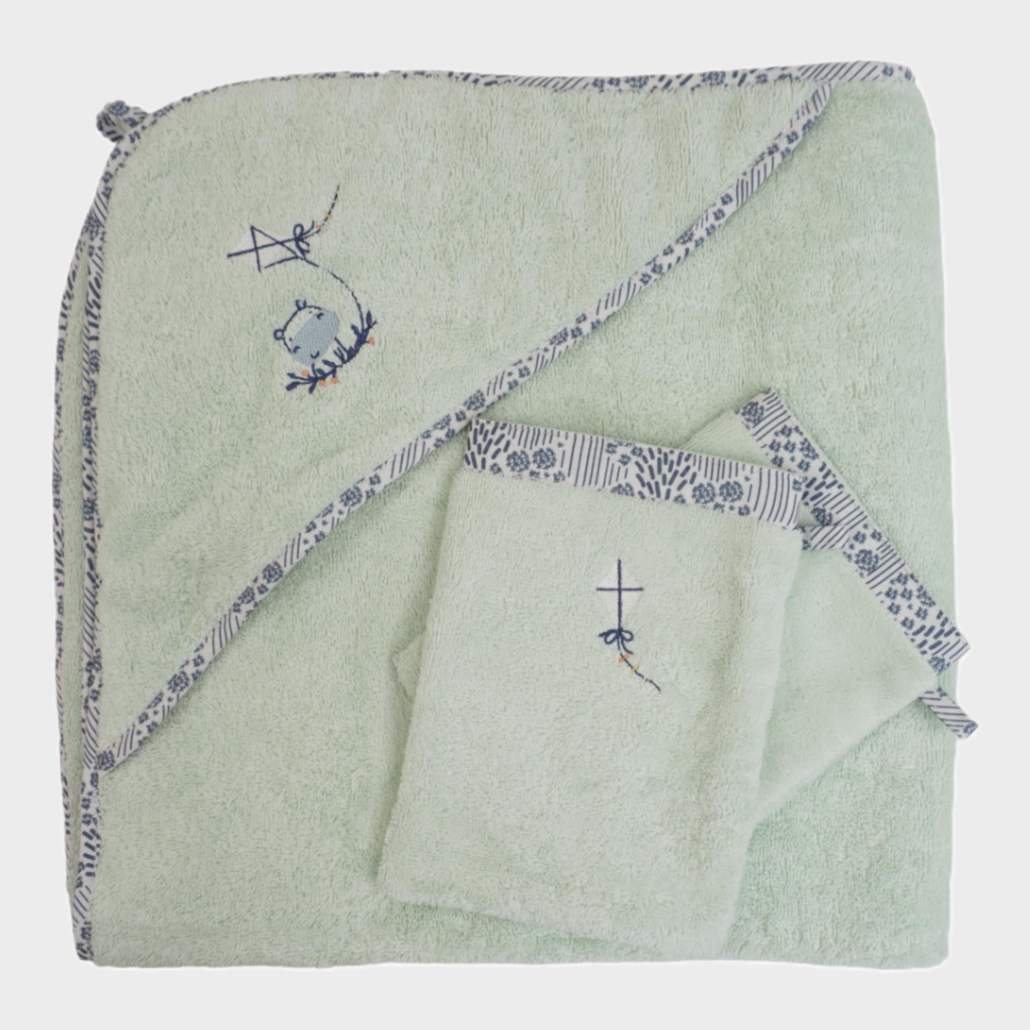 Sortie de bain et gants de toilettes Vert