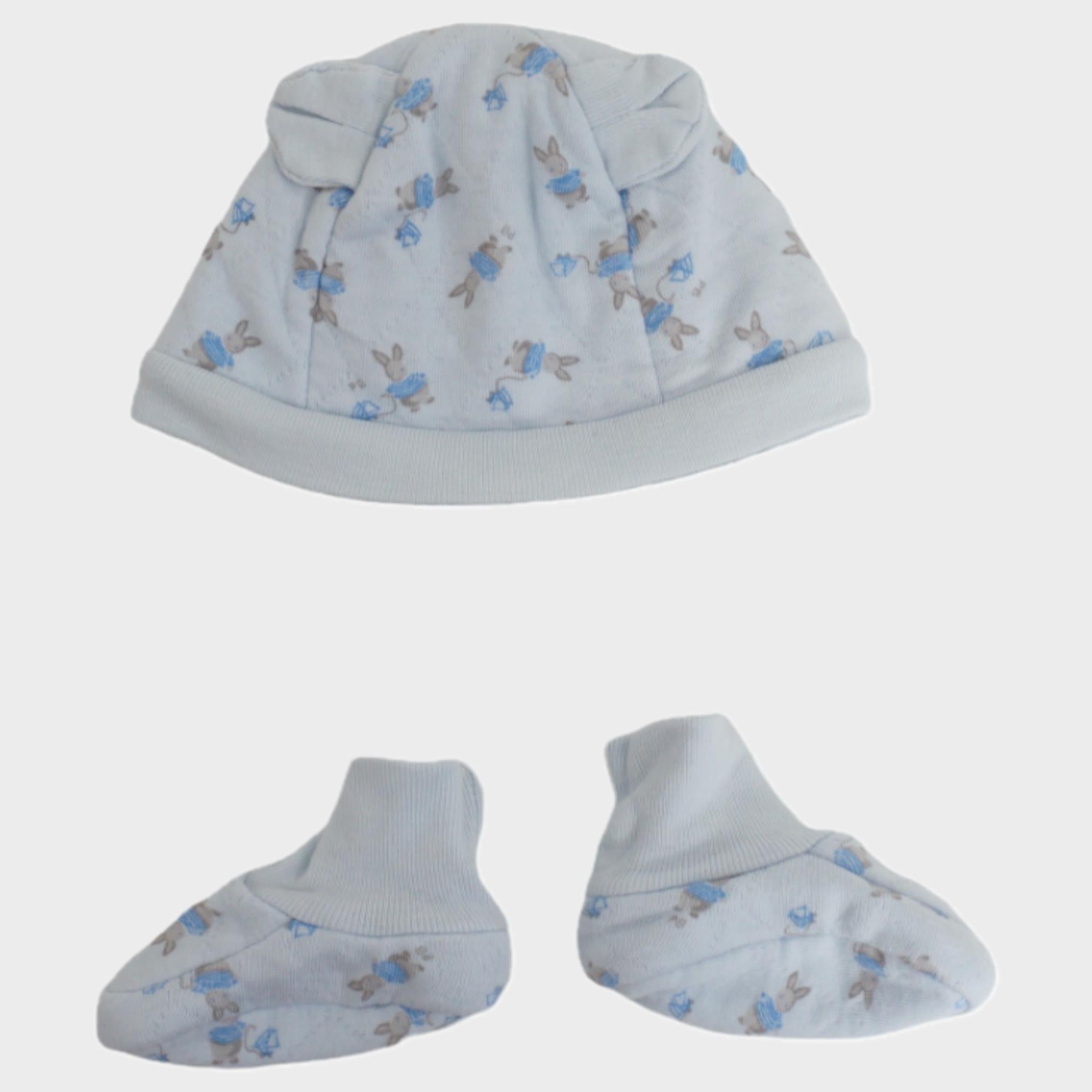 Ensemble bonnets + chaussons Bleu - 1 mois