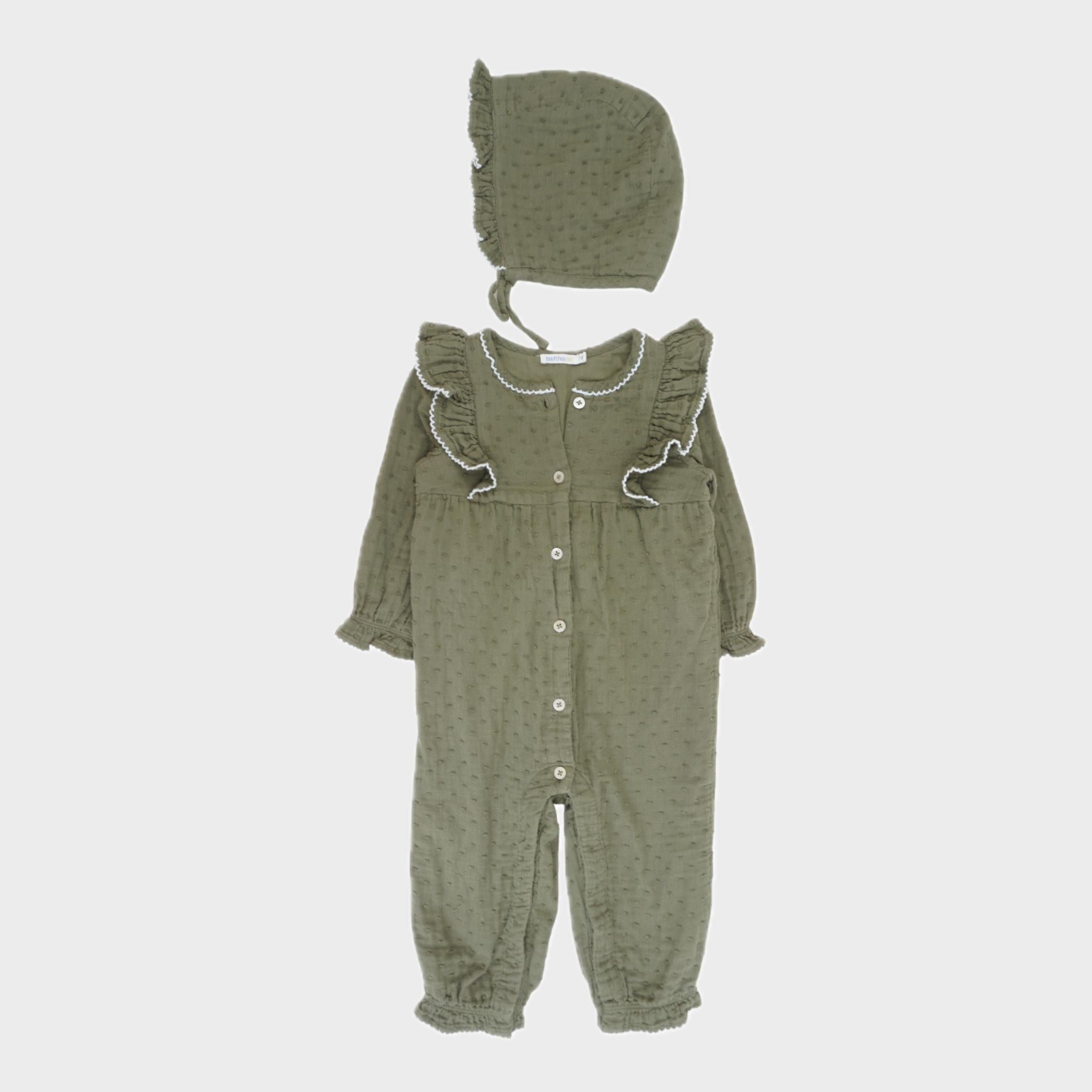 Ensemble combinaison et béguin Vert - 12 mois