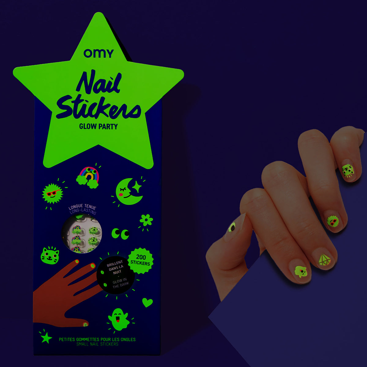 Nail stickers Glow Party dans le noir