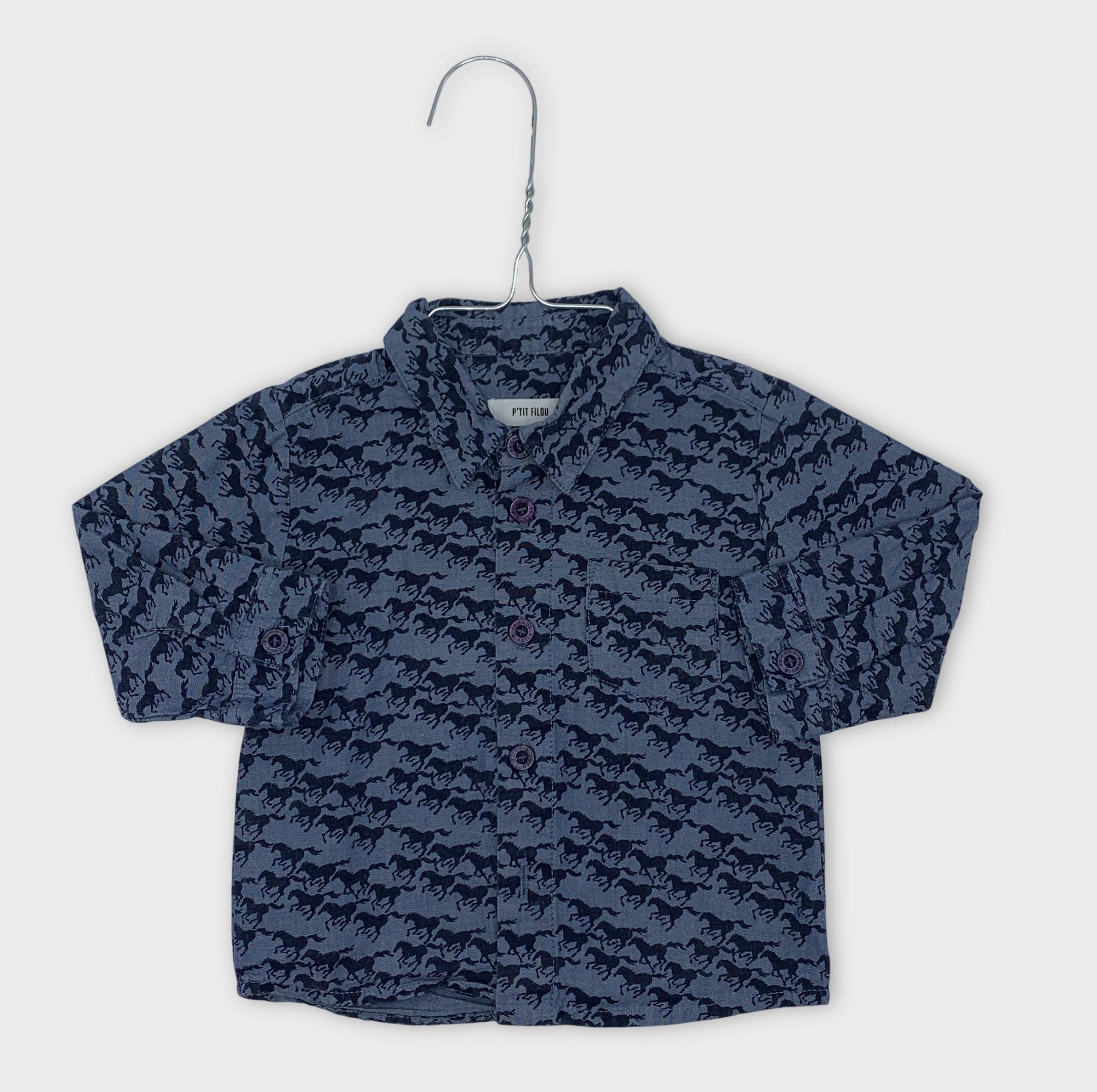 0-P'TIT FILOU 🐴 Chemise manches courtes imprimé chevaux - 6M