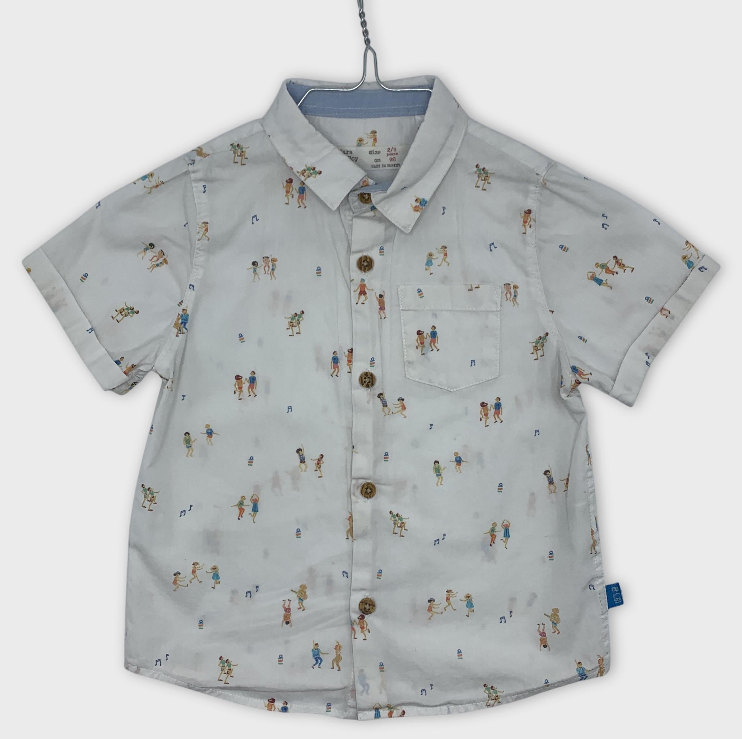 0-Chemise Zara BabyBoy Collection, 2/3 ans, imprimé personnages et notes de musique 🎶