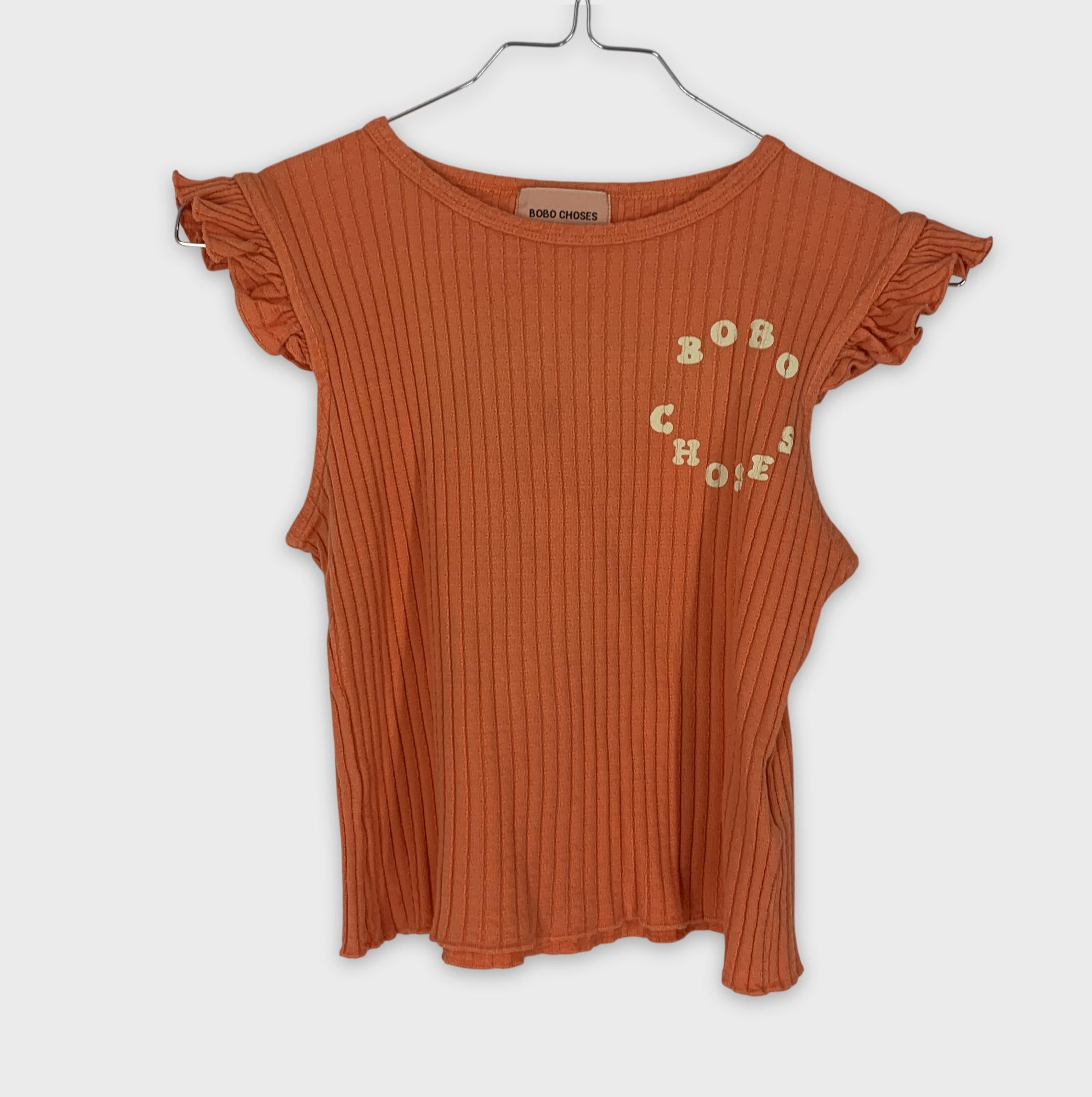 0-Bobo Choses T-shirt orange côtelé à volants 🍊