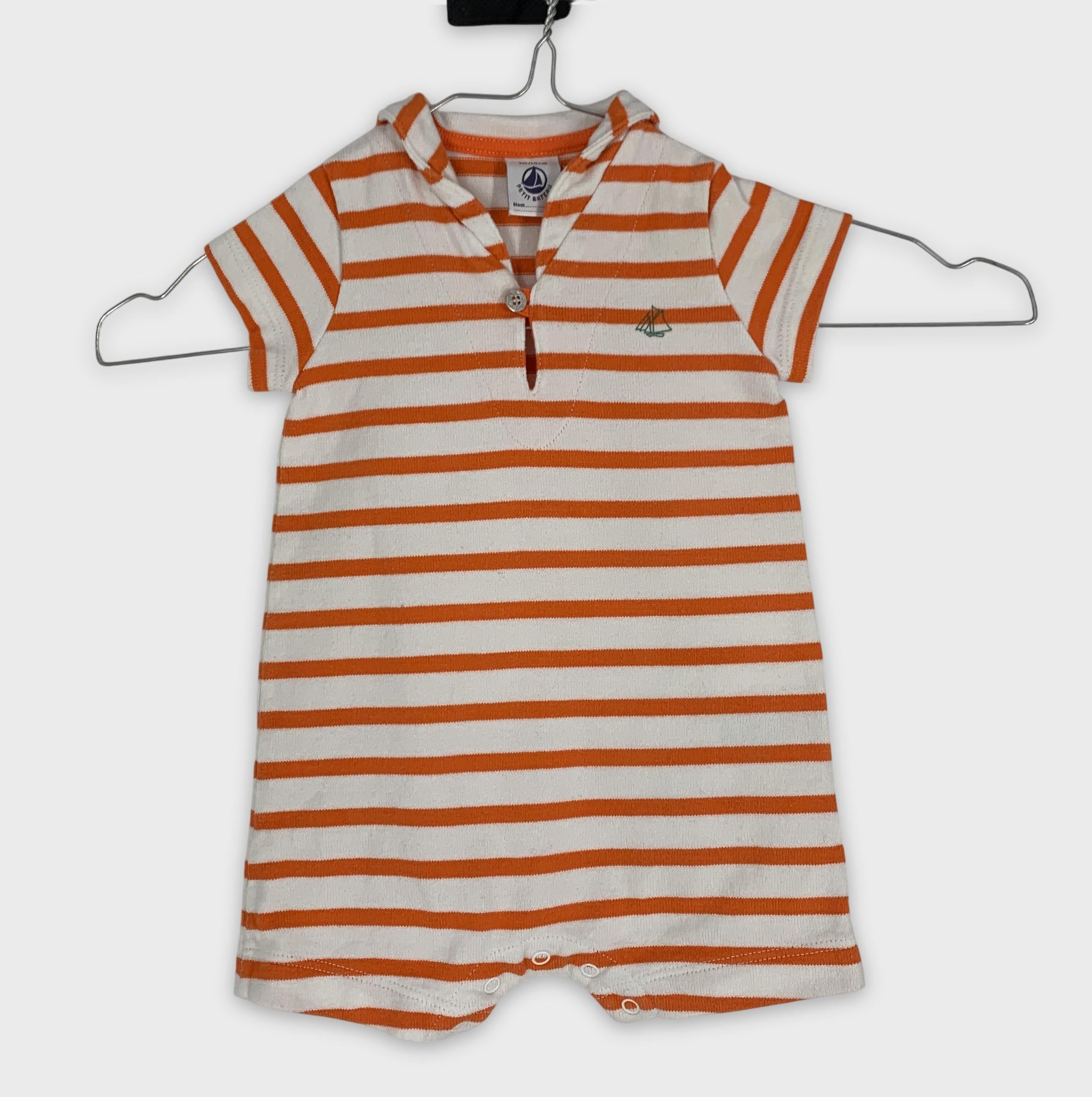 0-Petit Bateau, Polo rayé orange et blanc 🍊⚪