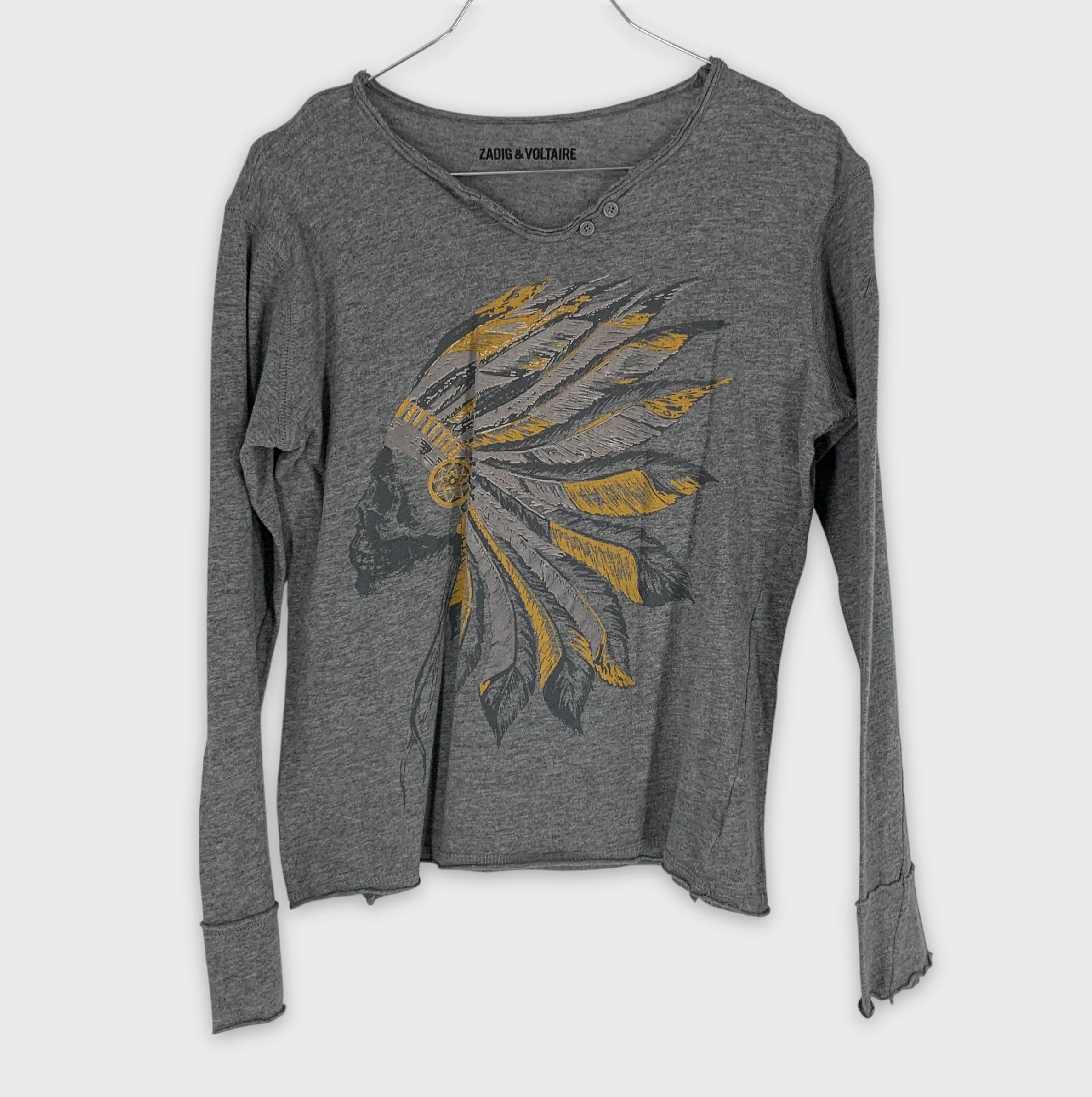 0-T-shirt manches longues Zadig & Voltaire, motif plumes