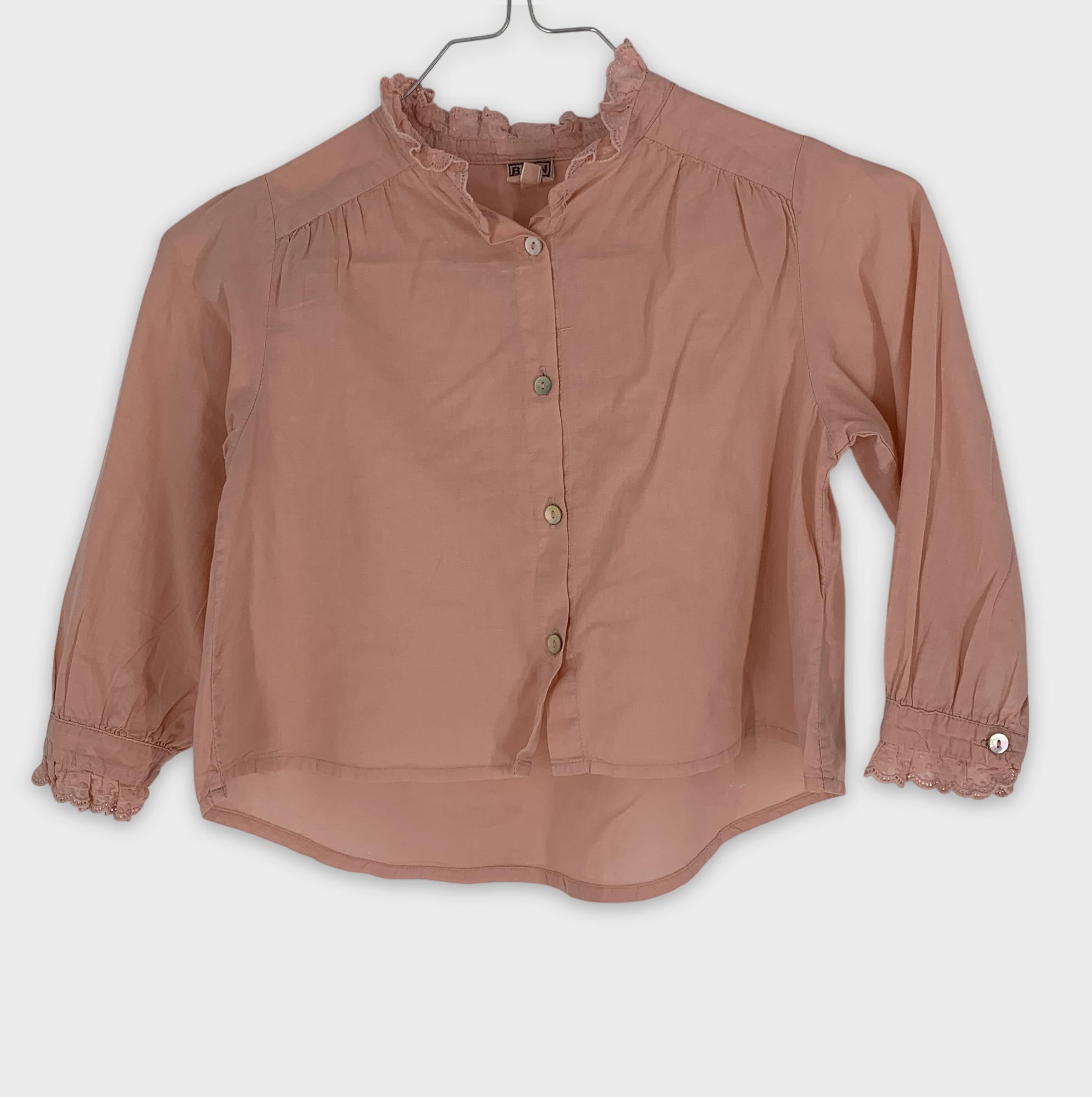 0-Chemise BONTON rose pâle à volants et manches longues 🌸