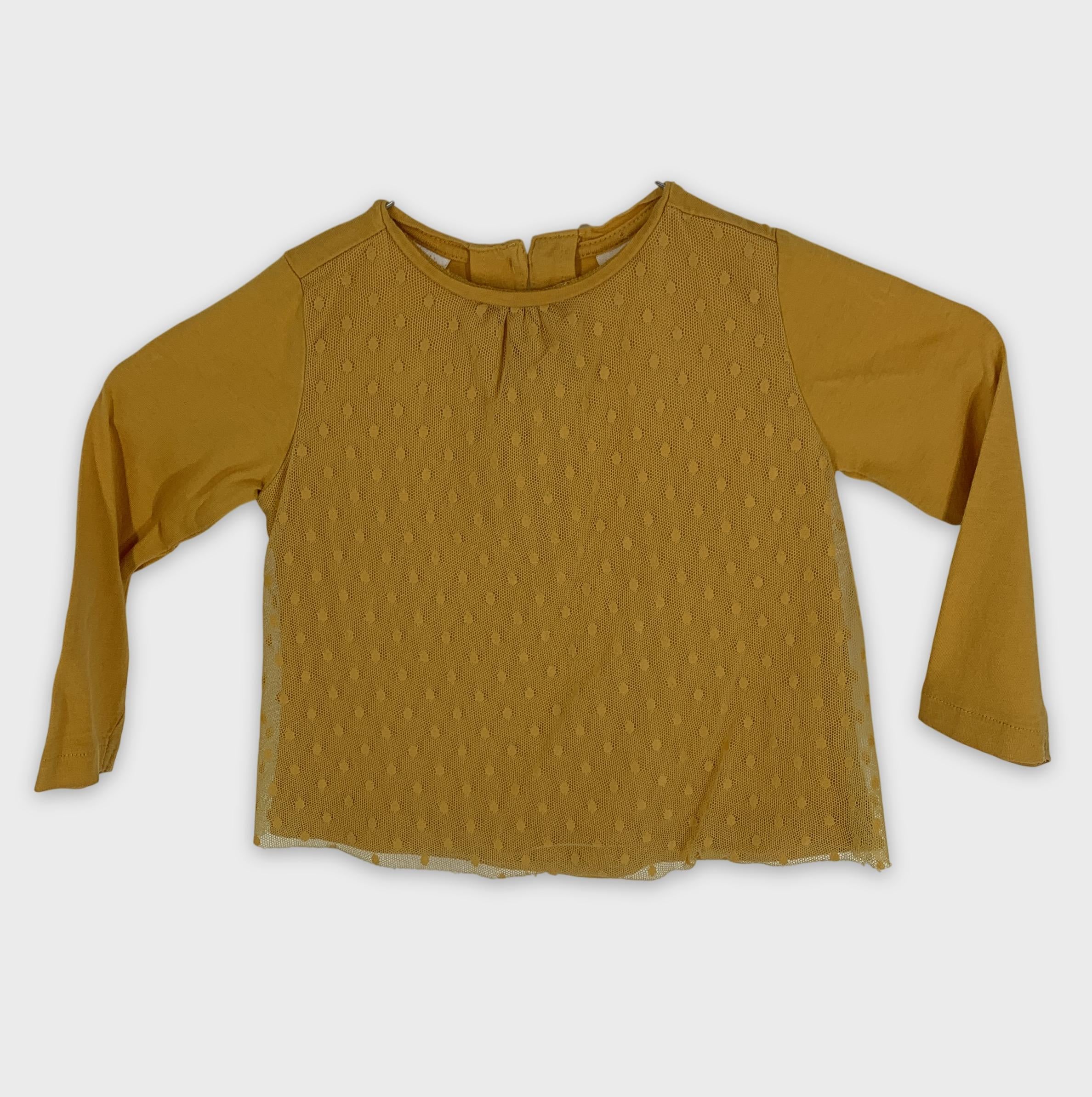 0-Zara BabyGirl, T-shirt manches longues jaune à pois 🌼