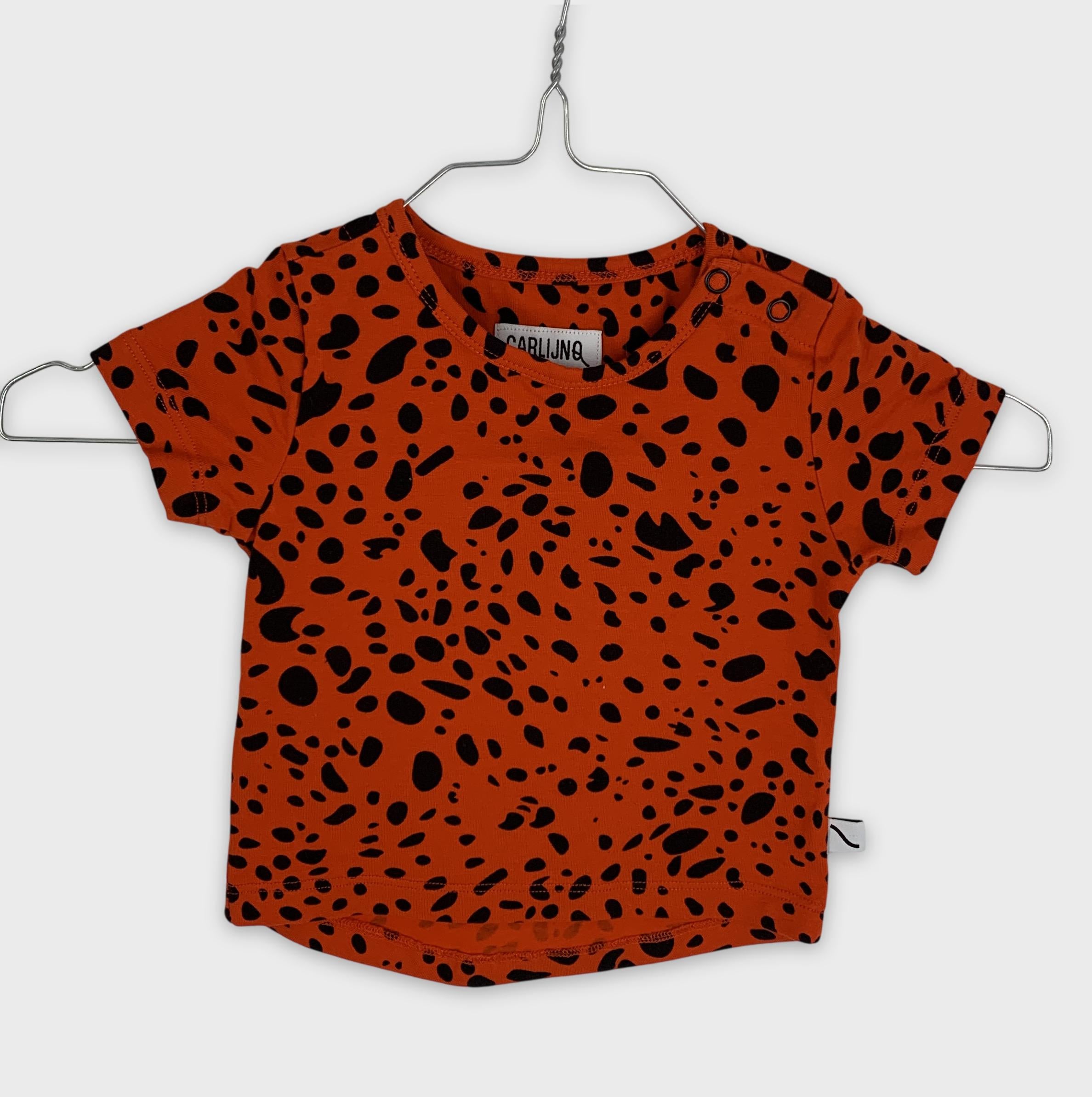 0-CARLIJNQ T-shirt manches courtes orange à pois noirs 🟠⚫