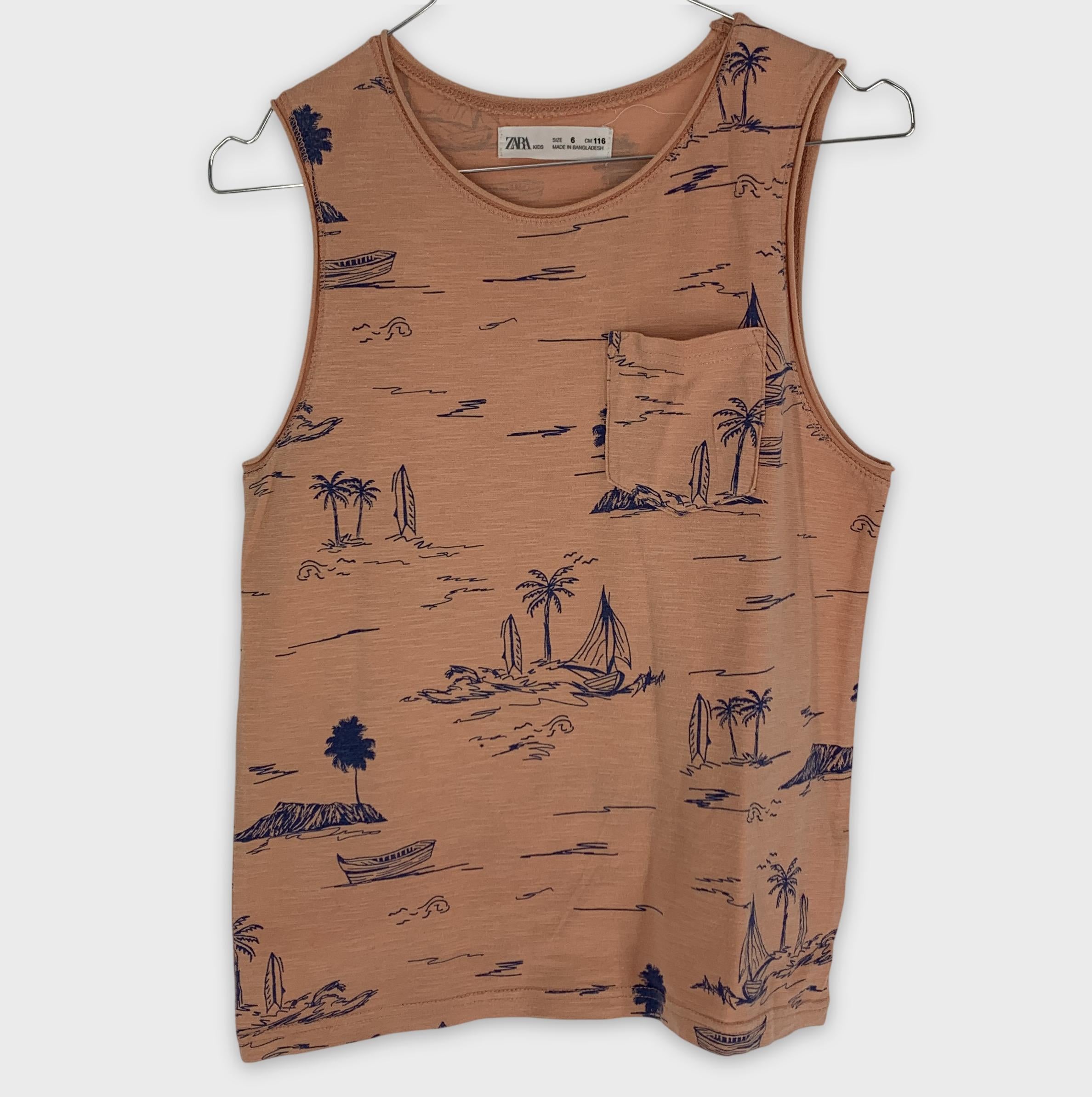 0-Débardeur ZARA KIDS, taille 6 ans, motif plage 🌴