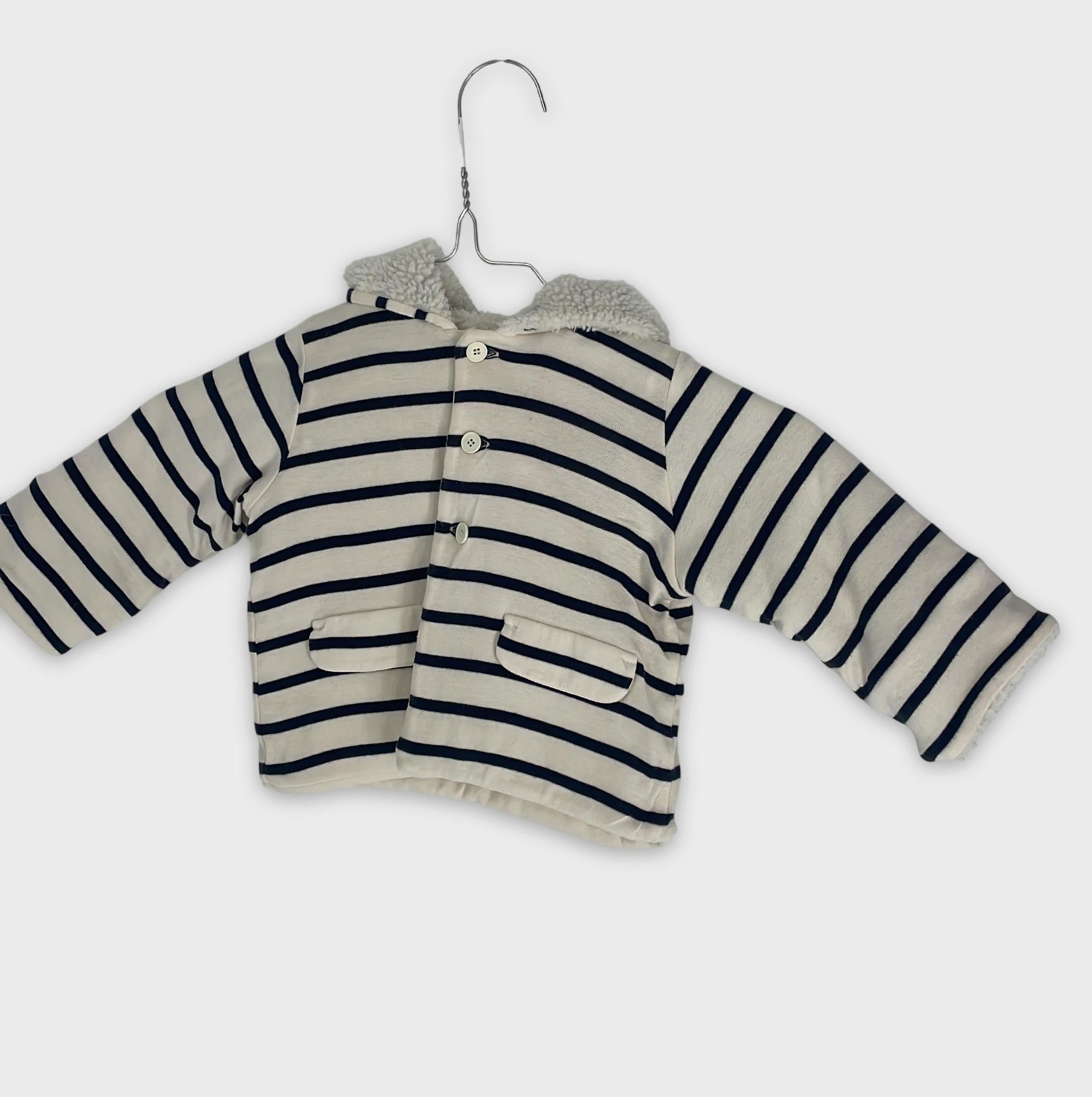 0-Petit Bateau - Gilet Marinière Doublé Sherpa - 6 mois