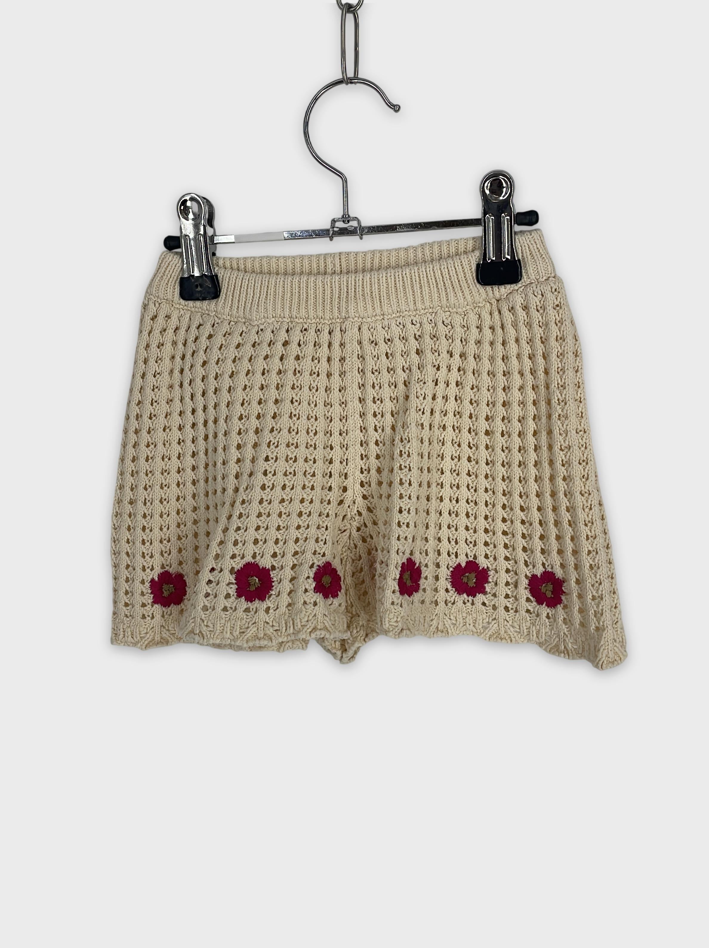 0-Short en maille - Crème à fleurs - 98CM