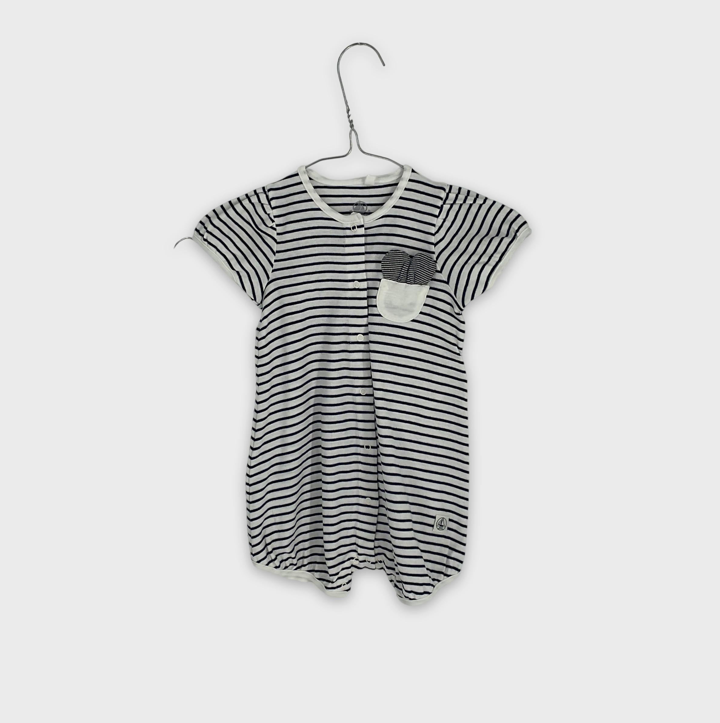 0-Petit Bateau - Barboteuse Rayée - 12 Mois (74 cm)