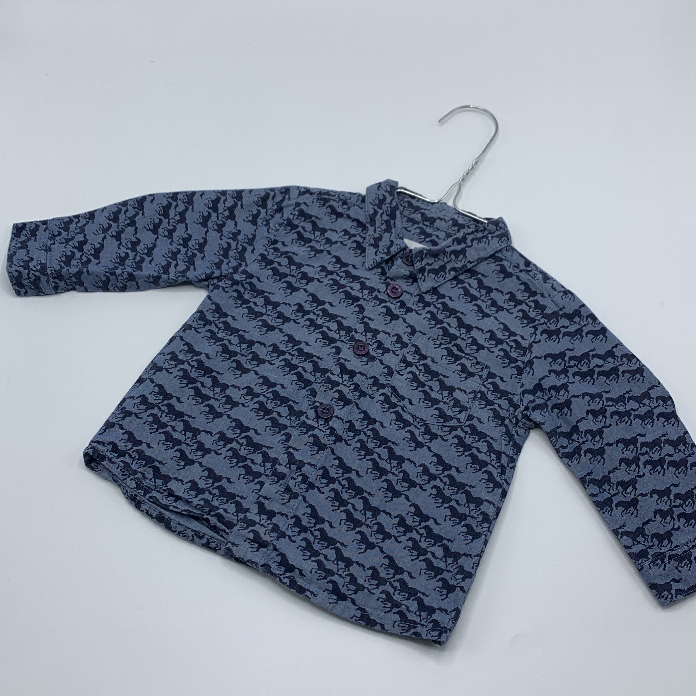 1-P'TIT FILOU 🐴 Chemise manches courtes imprimé chevaux - 6M