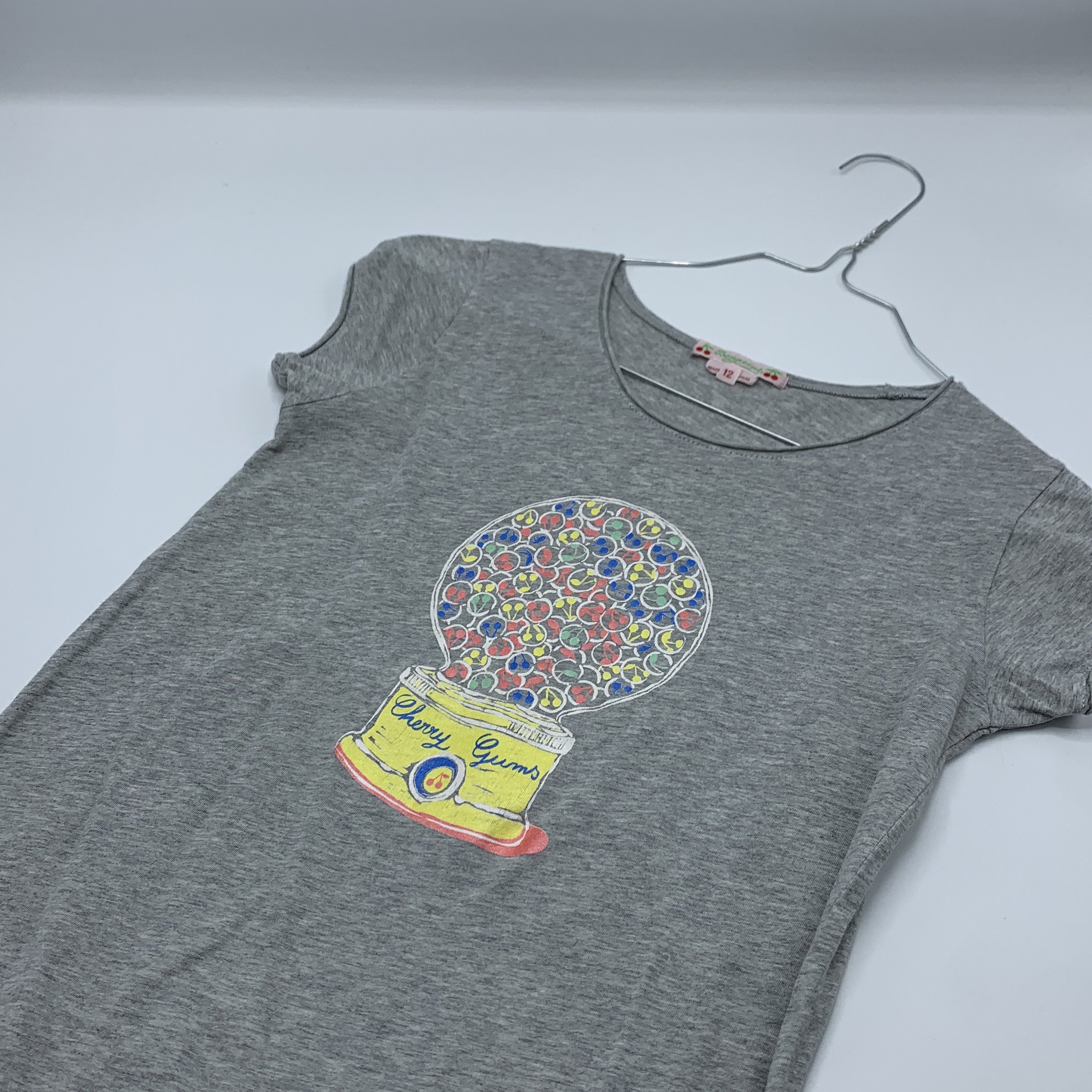 1-Bonpoint 🍒 T-shirt gris imprimé distributeur de bonbons