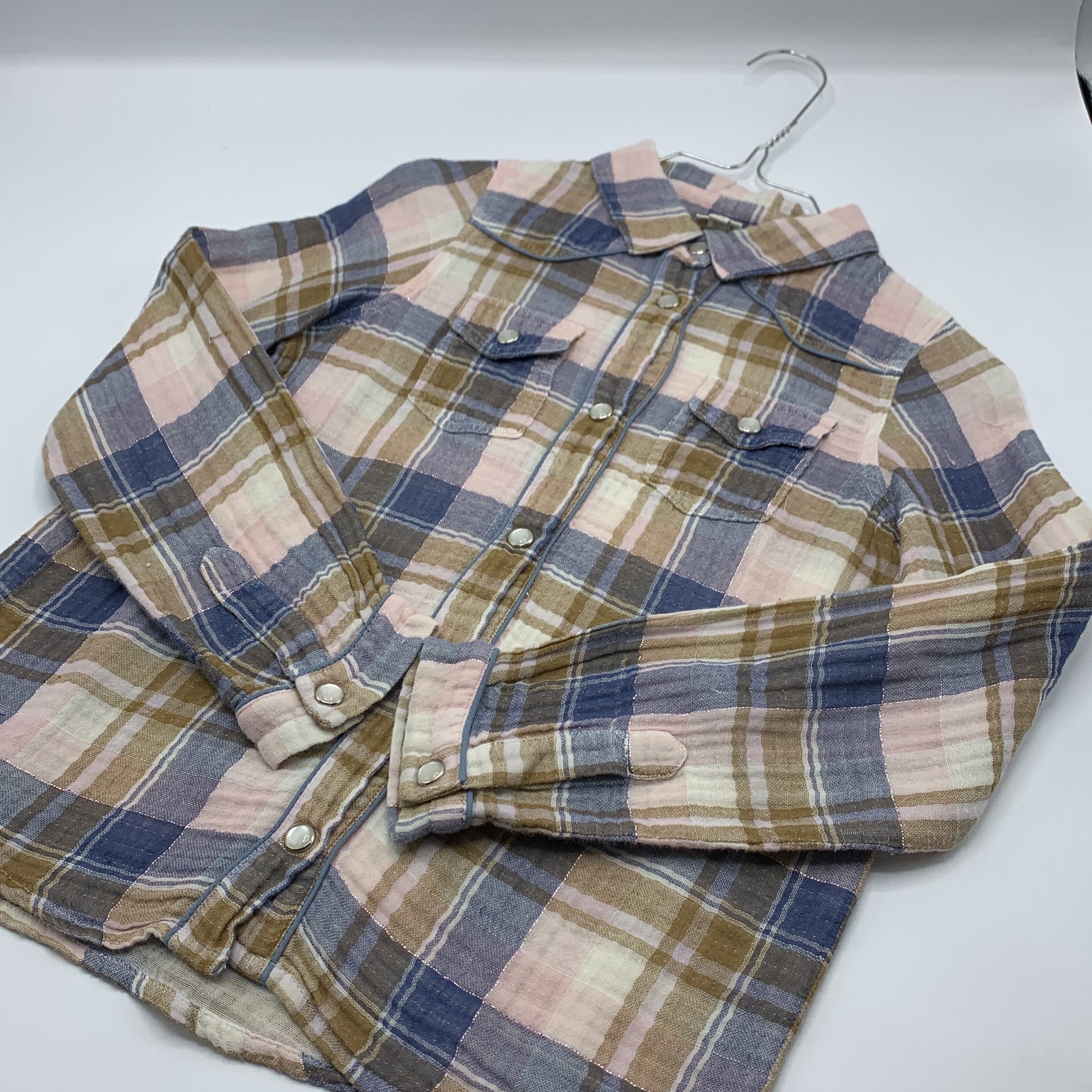 1-BON TON 👚 Chemise à carreaux rose, bleu et marron