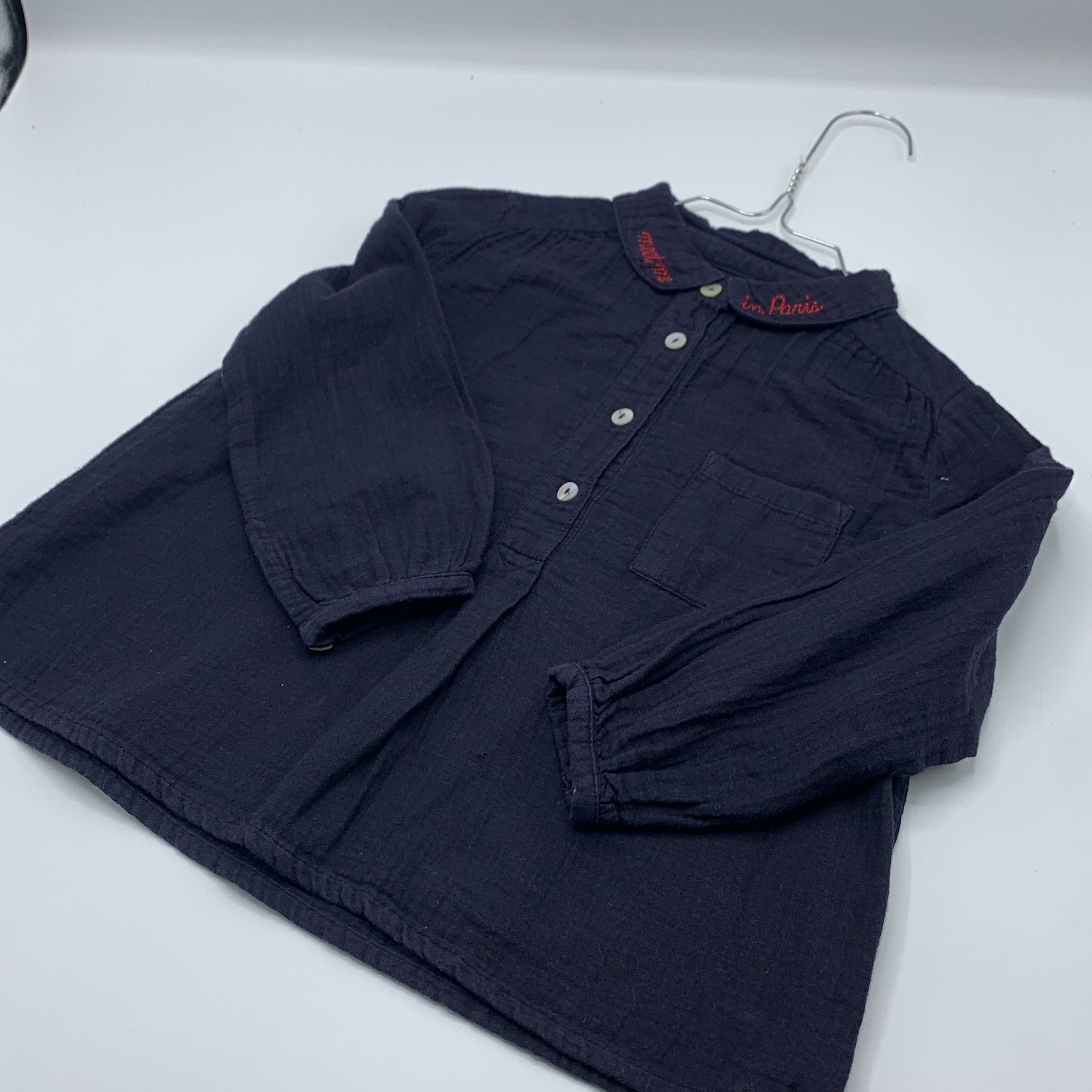 1-NUNUNU Chemise manches longues coton brodé 👕