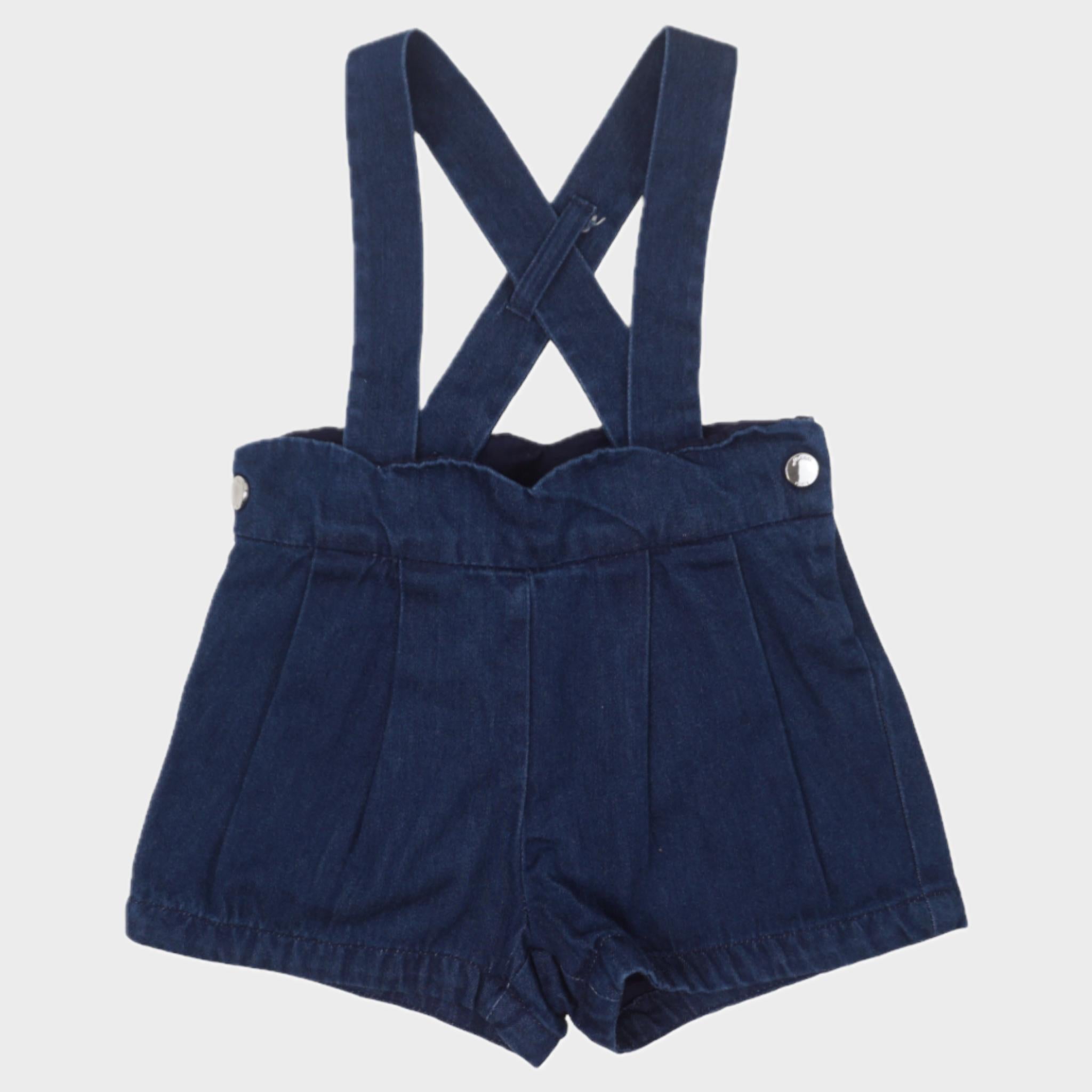 Short Bleu à bretelles - 6 mois