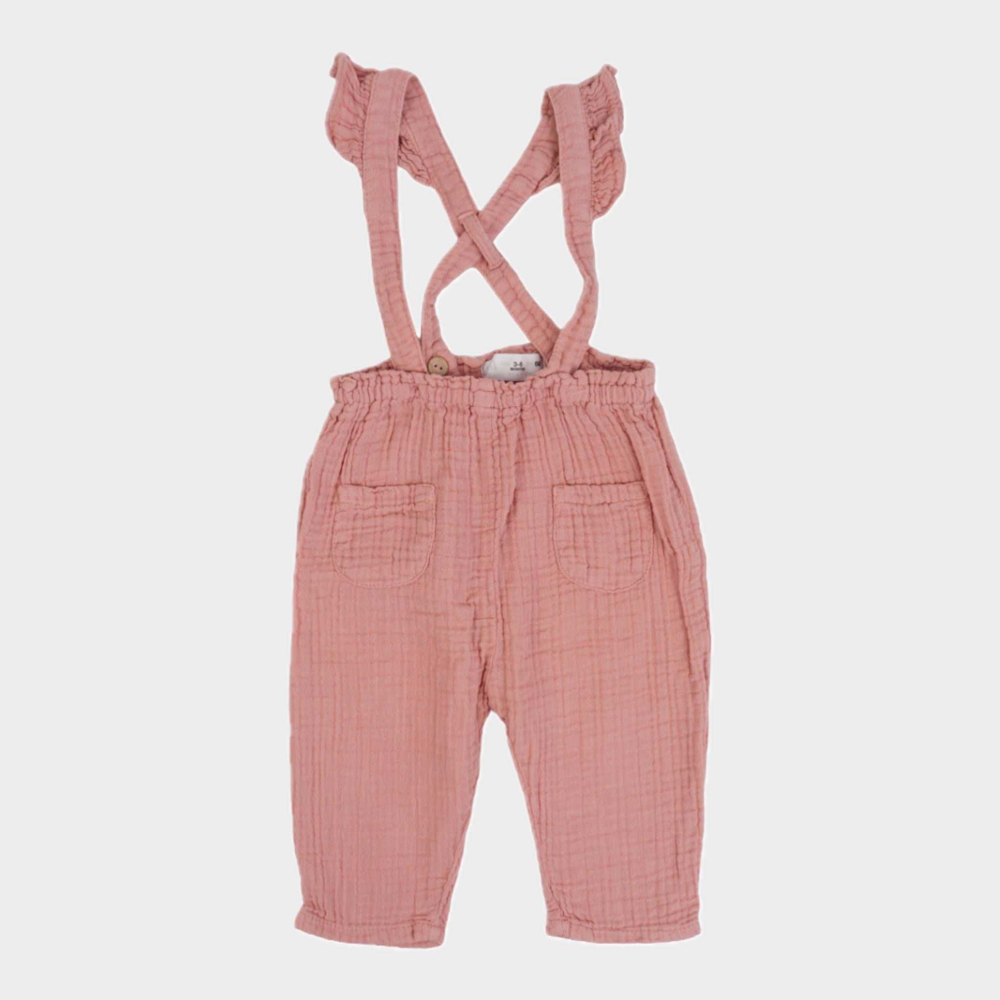 Pantalon à bretelles Rose - 3/6 mois