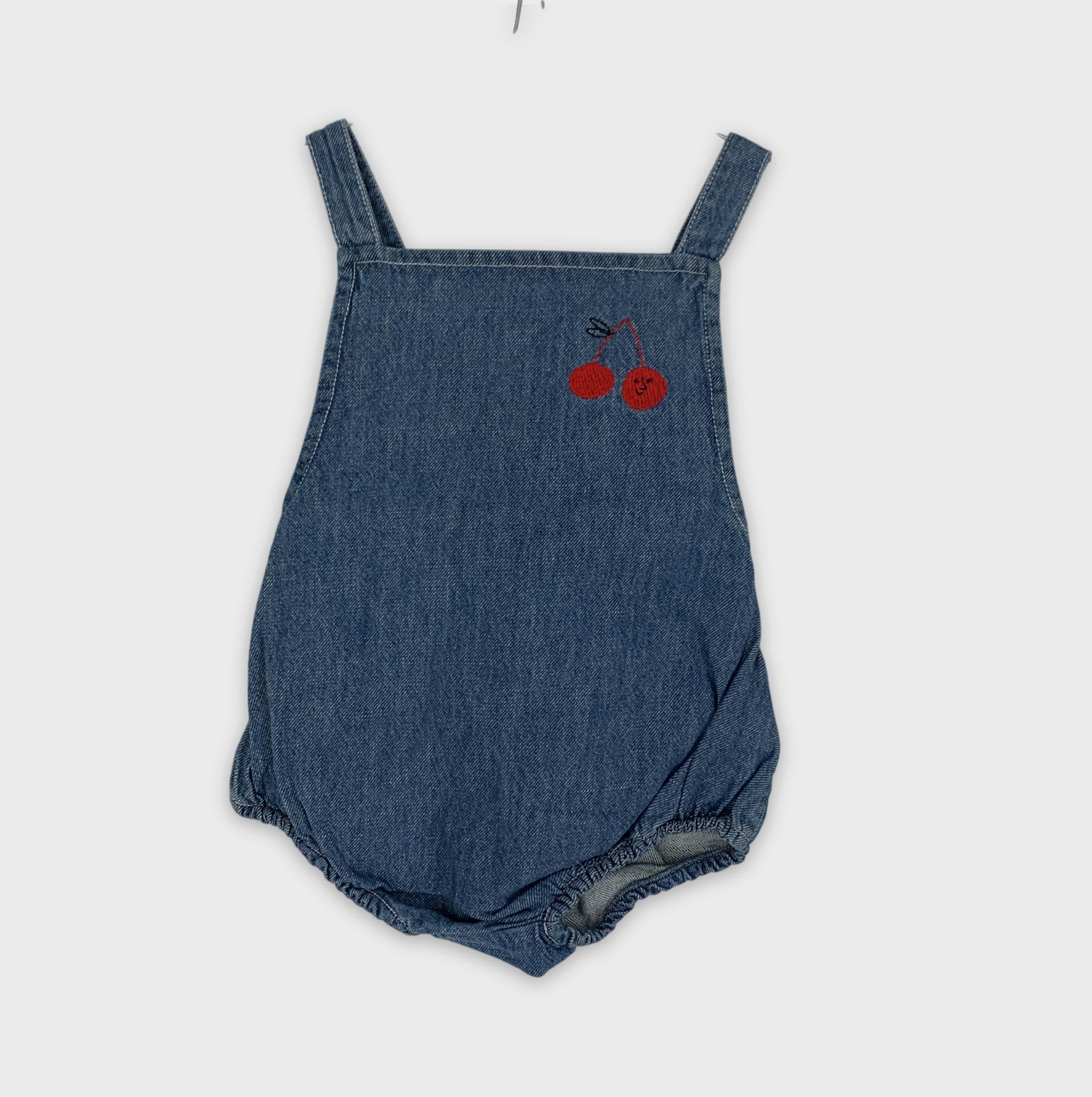 0-Bobo Choses, combishort en jean avec cerises brodées🍒