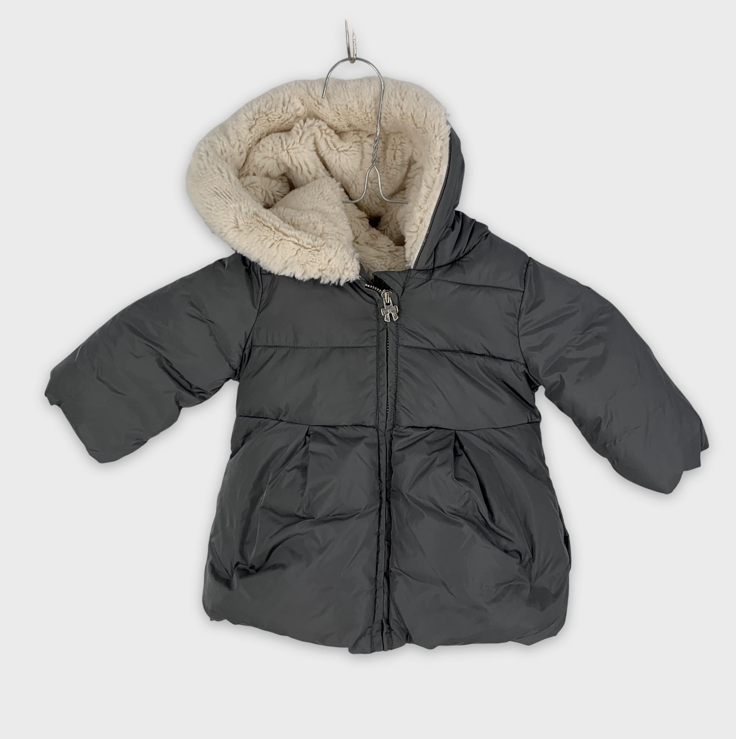 0-Doudoune Jacadi Paris, 6M, grise avec capuche fourrée