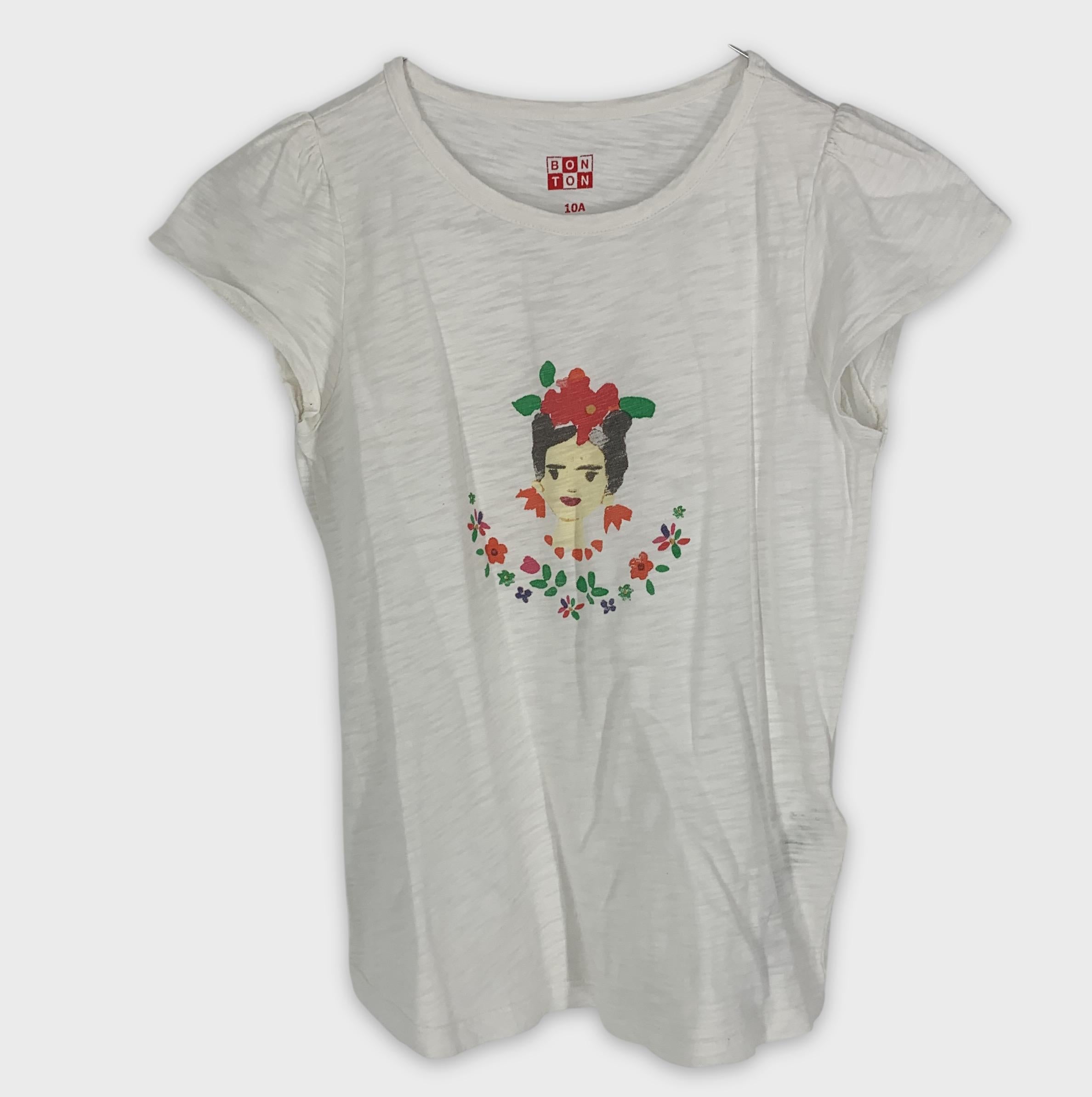 0-T-shirt Bon Ton, imprimé visage et fleurs 🌸