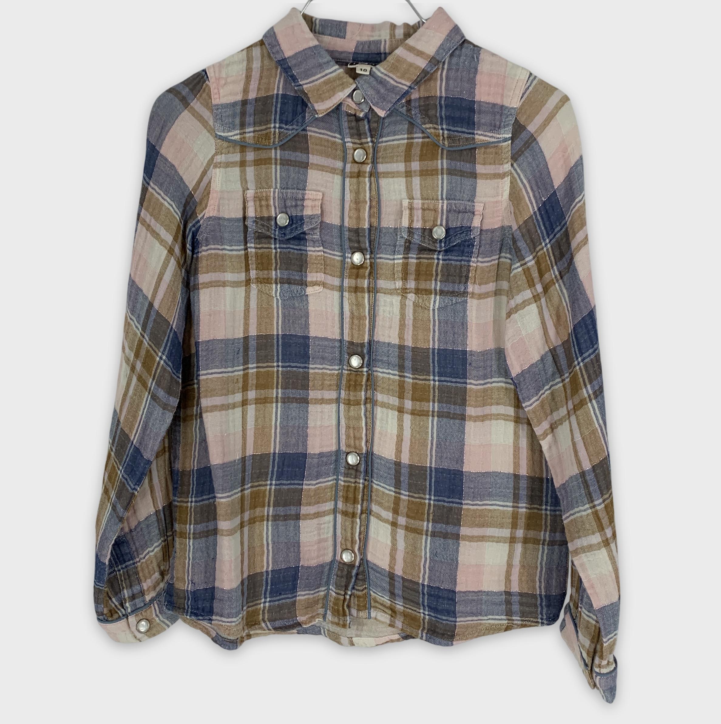 0-BON TON 👚 Chemise à carreaux rose, bleu et marron