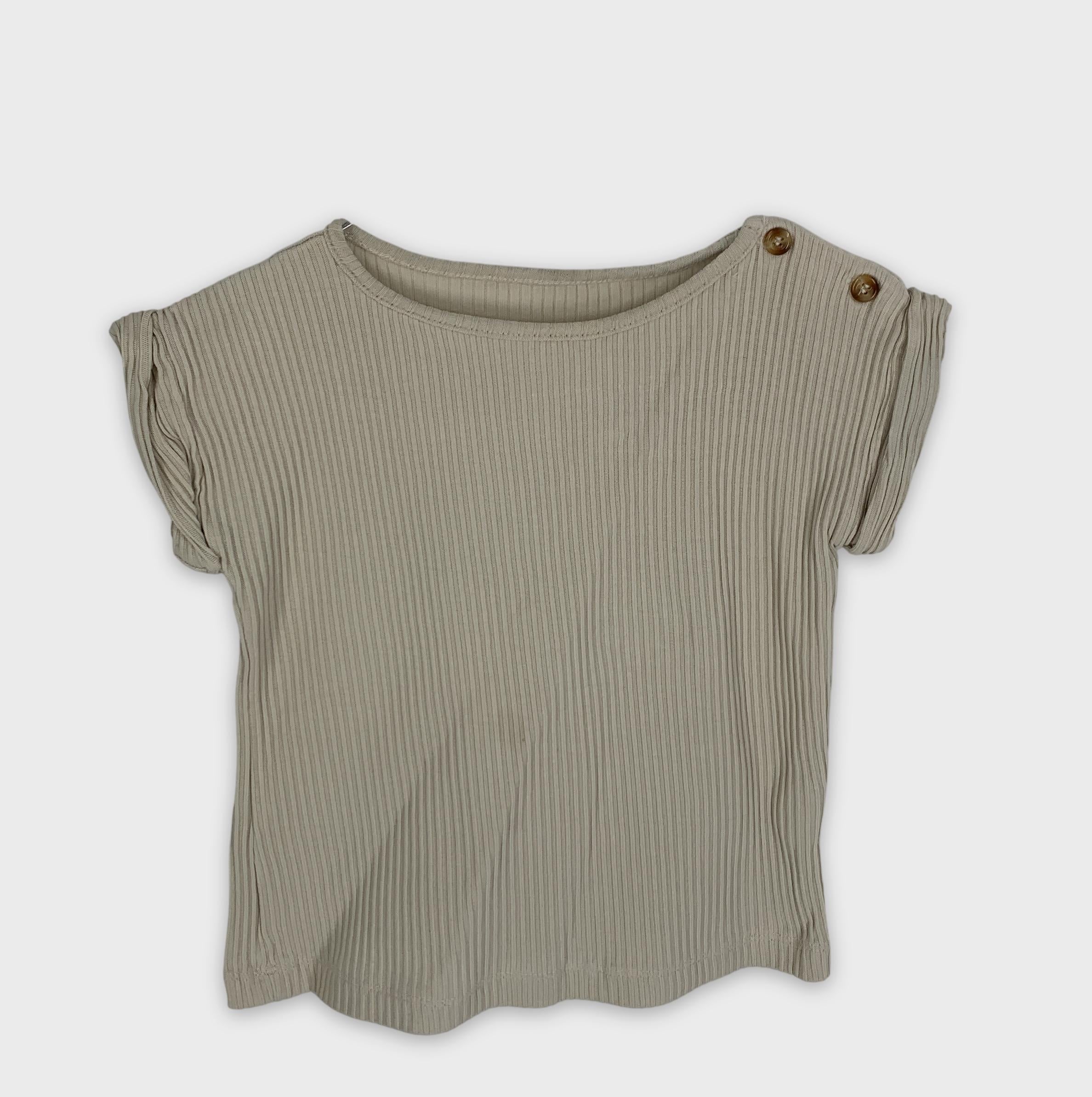 0-Poudre Organic T-shirt côtelé beige à boutons ✨
