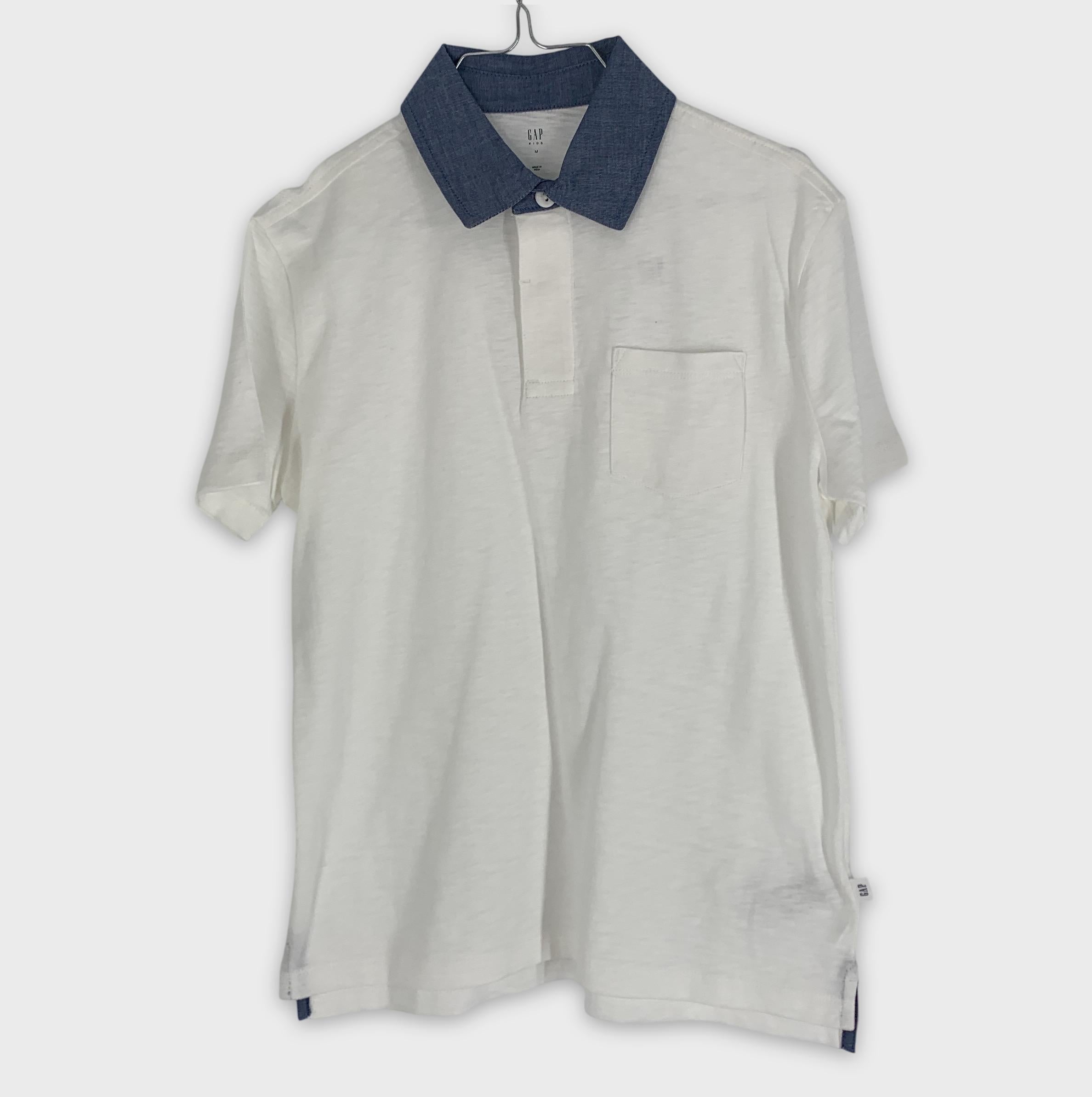 0-👕 GAP Kids, Polo blanc à col bleu, Taille M (8-9 ans)