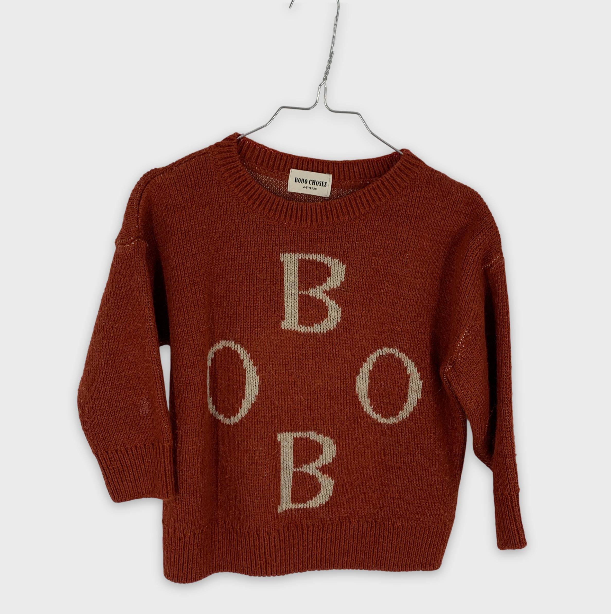0-Pull BOBO CHOSES, 4-5 ans, orange et lettres