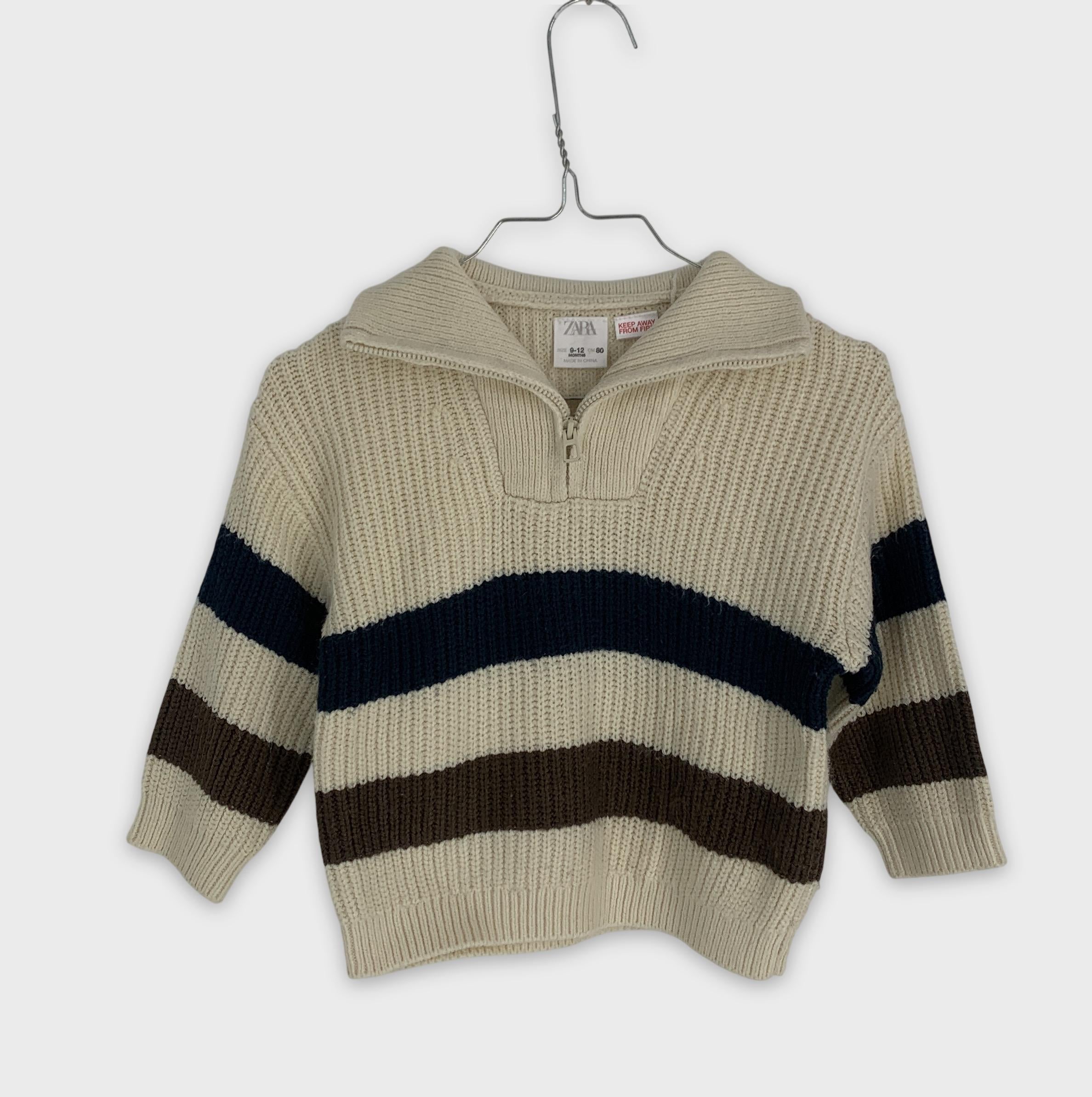 0-Zara - Pull Zippé Rayures - 9-12 mois