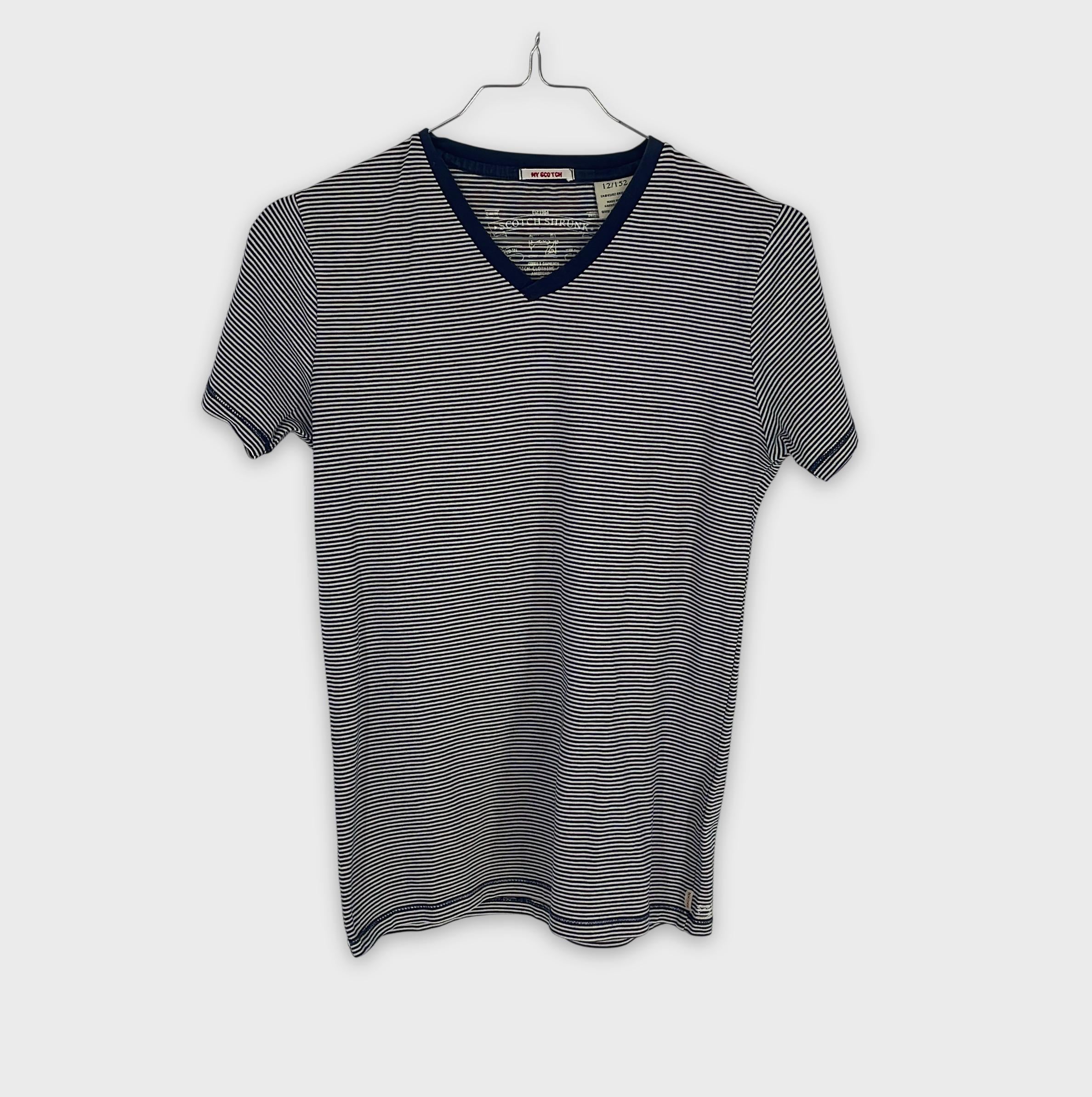 0-Scotch & Soda - T-shirt Col V Rayé - 12/152