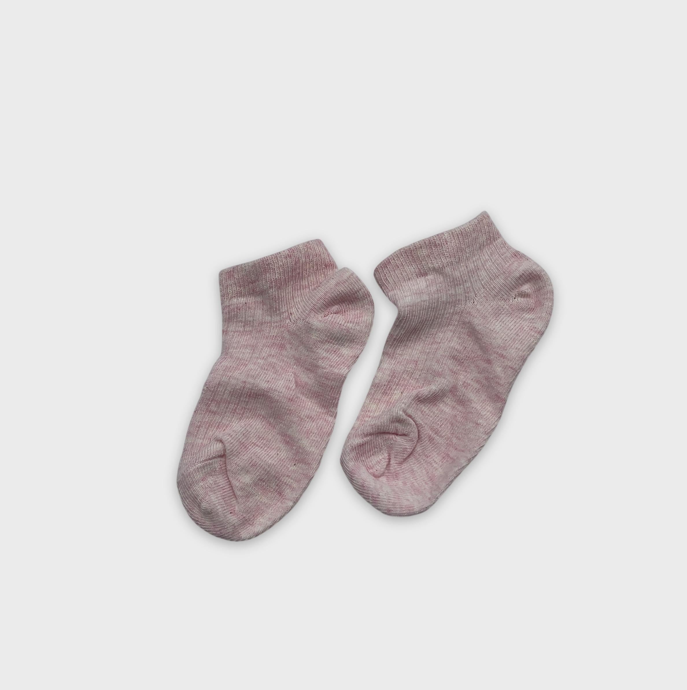 0-Chaussettes courtes - Rose & Blanc chiné - Coton