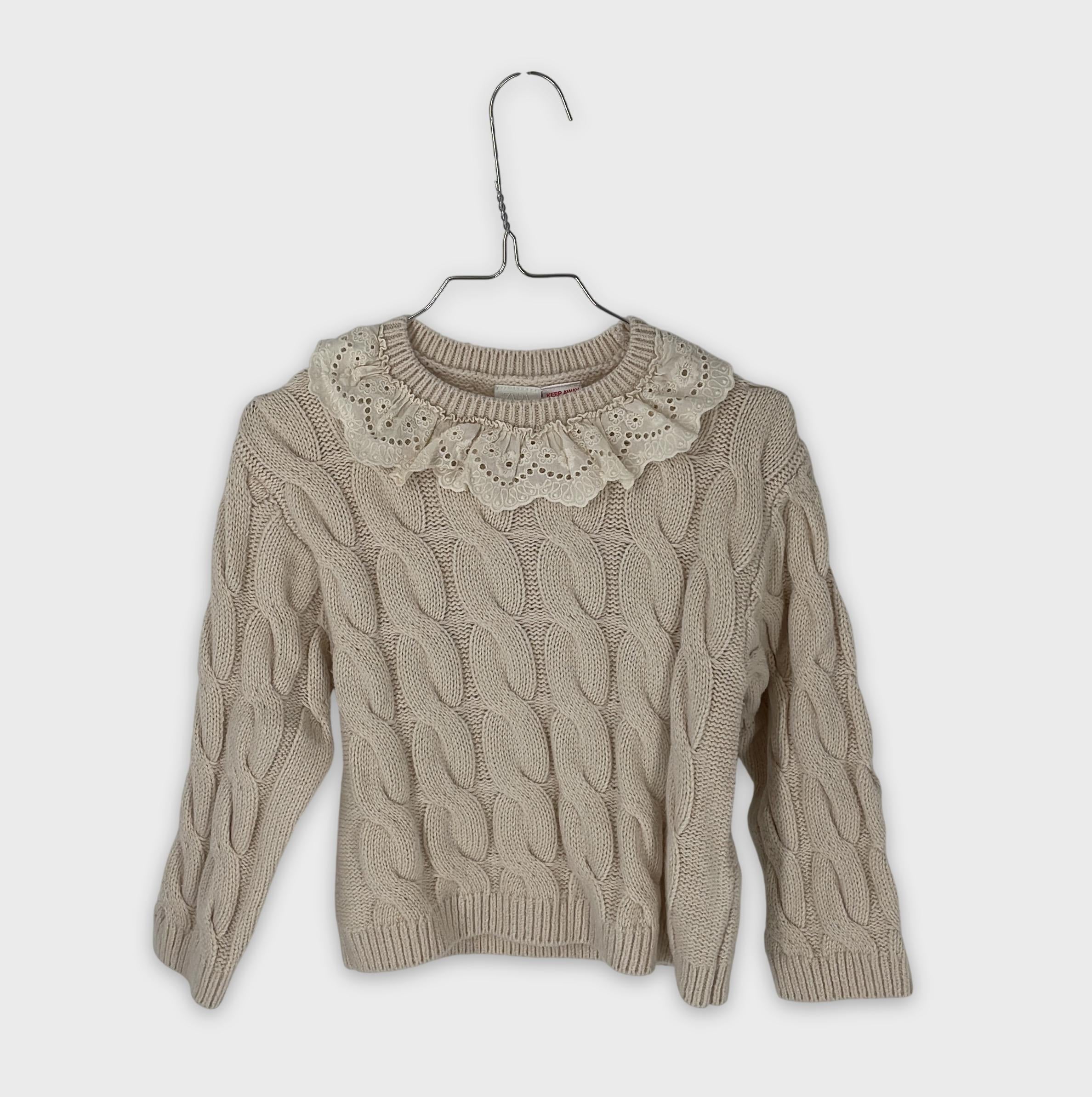 0-ZARA - Pull Maille Torsadée Col Volanté - 5 Ans