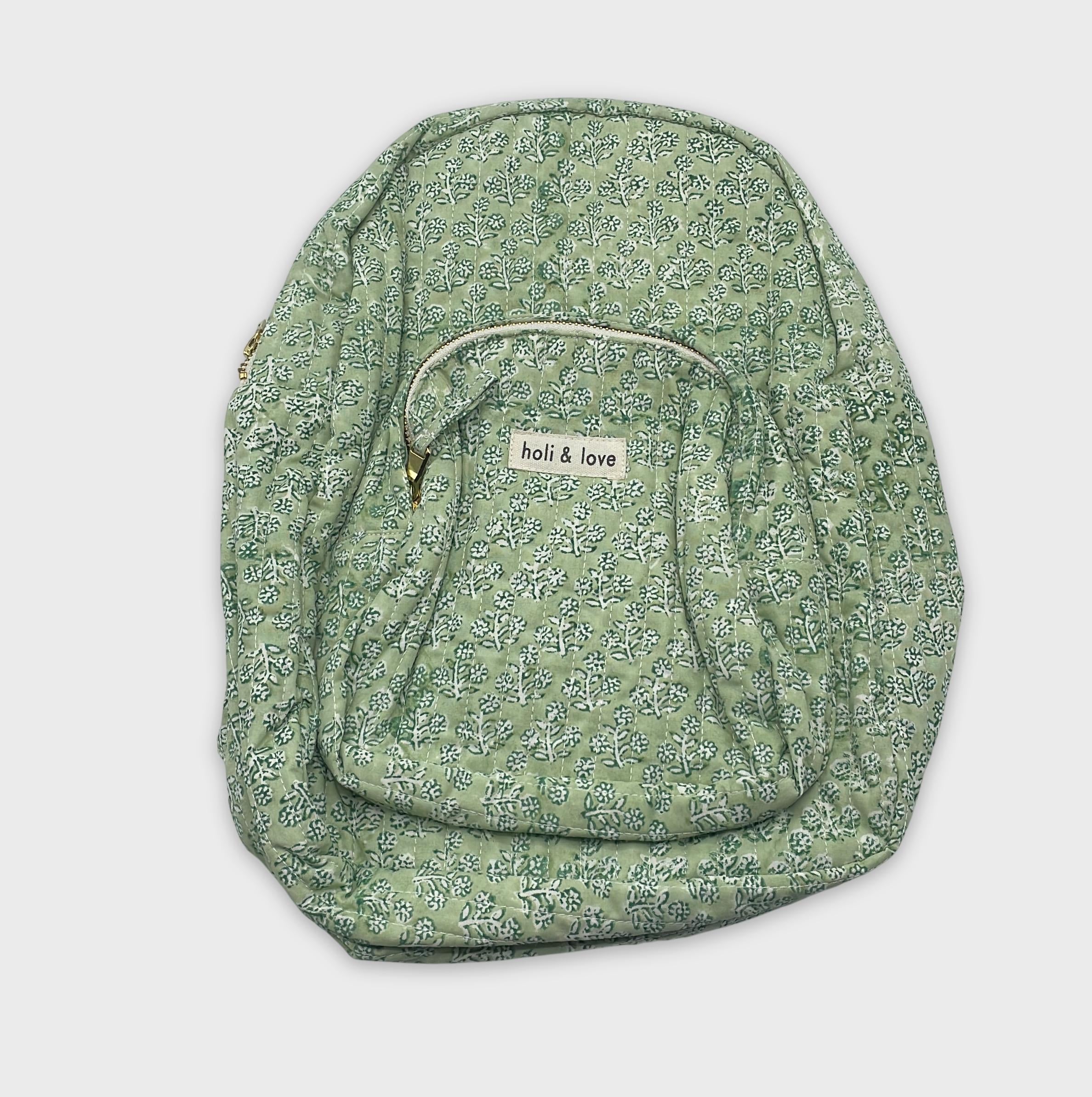 0-Holi & Love - Sac à Dos Matelassé - Vert Fleuri