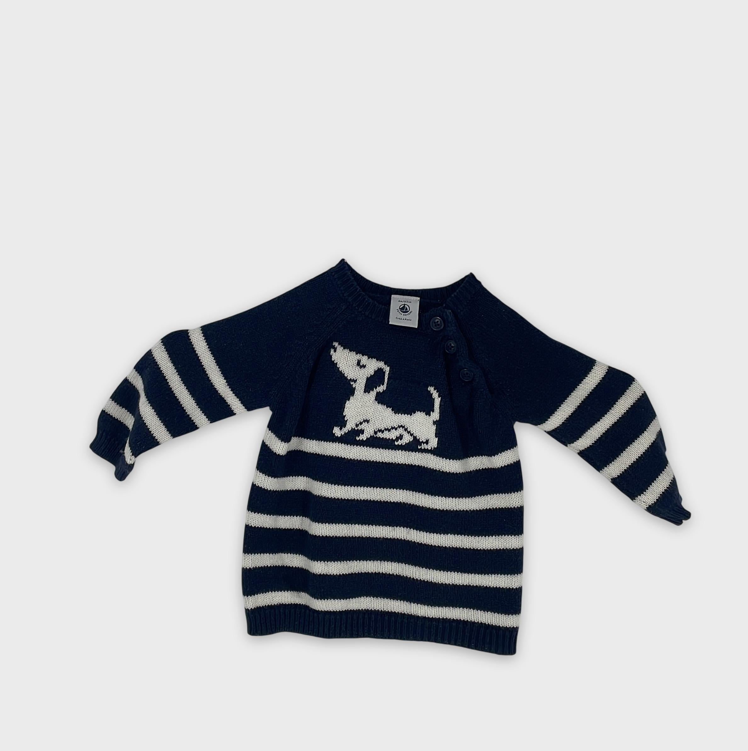 0-Petit Bateau - Gilet/Pull Rayé - 6 mois