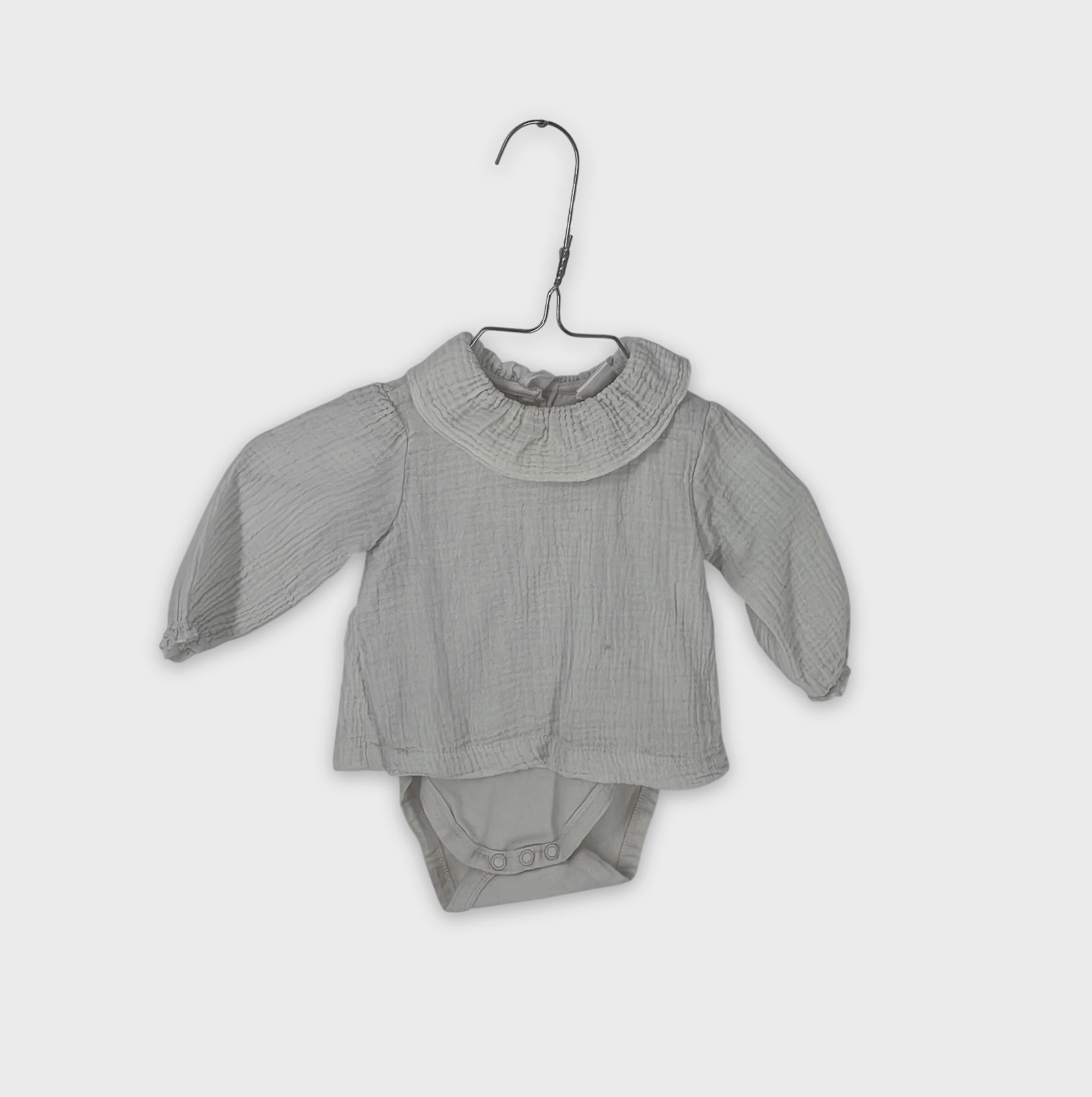 0-Zara - Haut en Gaze de Coton Col Volanté - 3-6 Mois