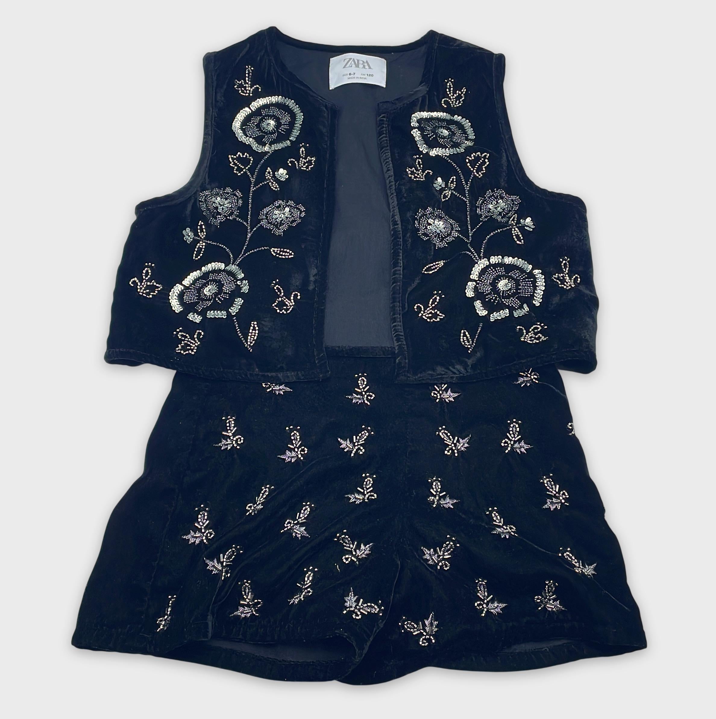 0-ZARA - Gilet Brodé en Velours - 6-7 ans
