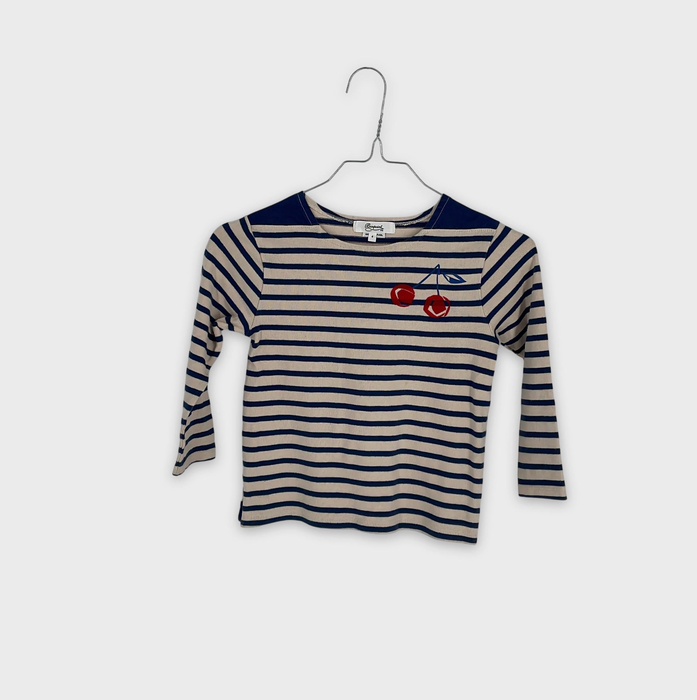 0-Bonpoint - T-shirt rayé brodé cerises - 4 ans