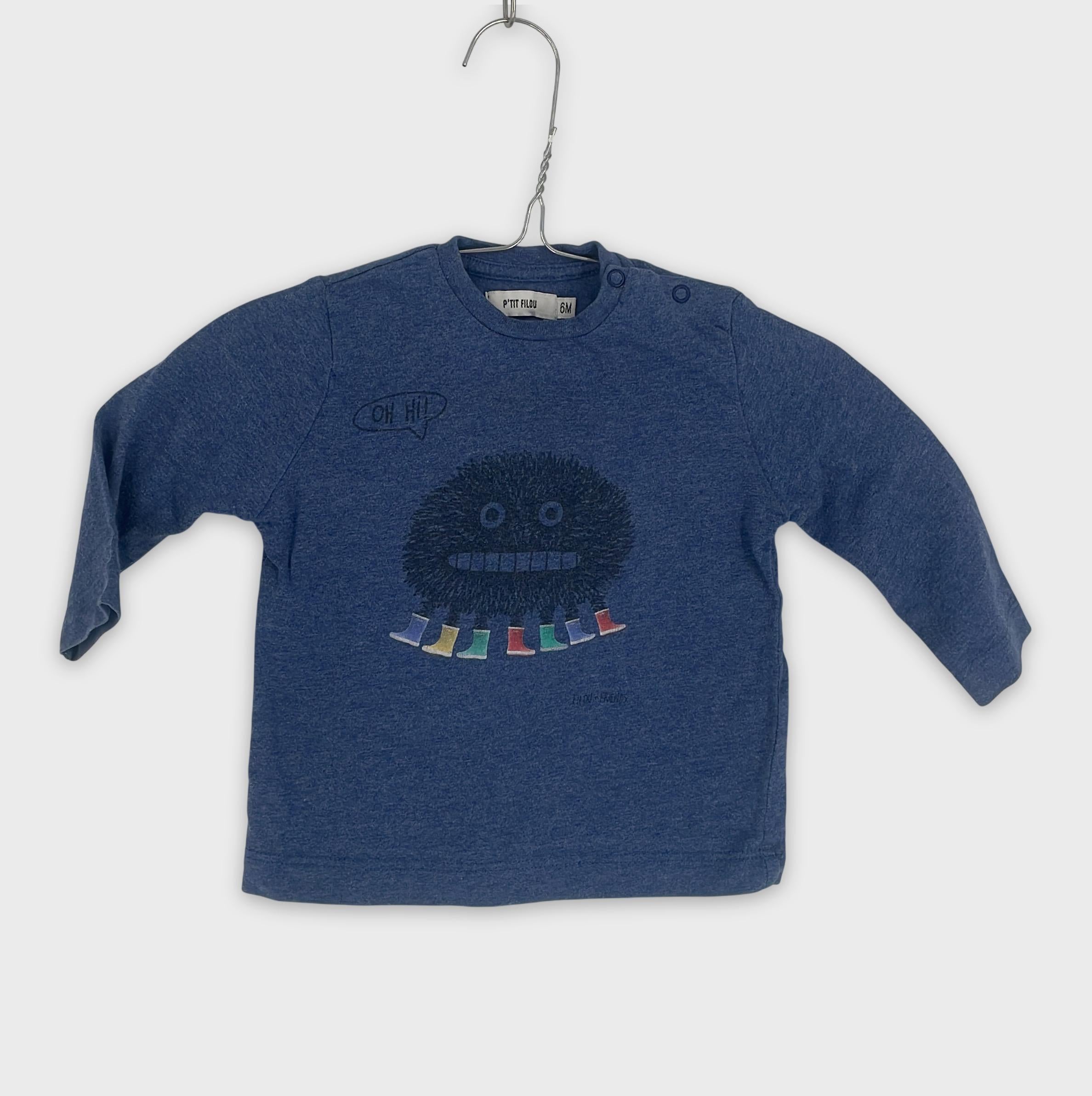 0-P'TIT FILOU - T-shirt à Manches Longues Monstre - 6M