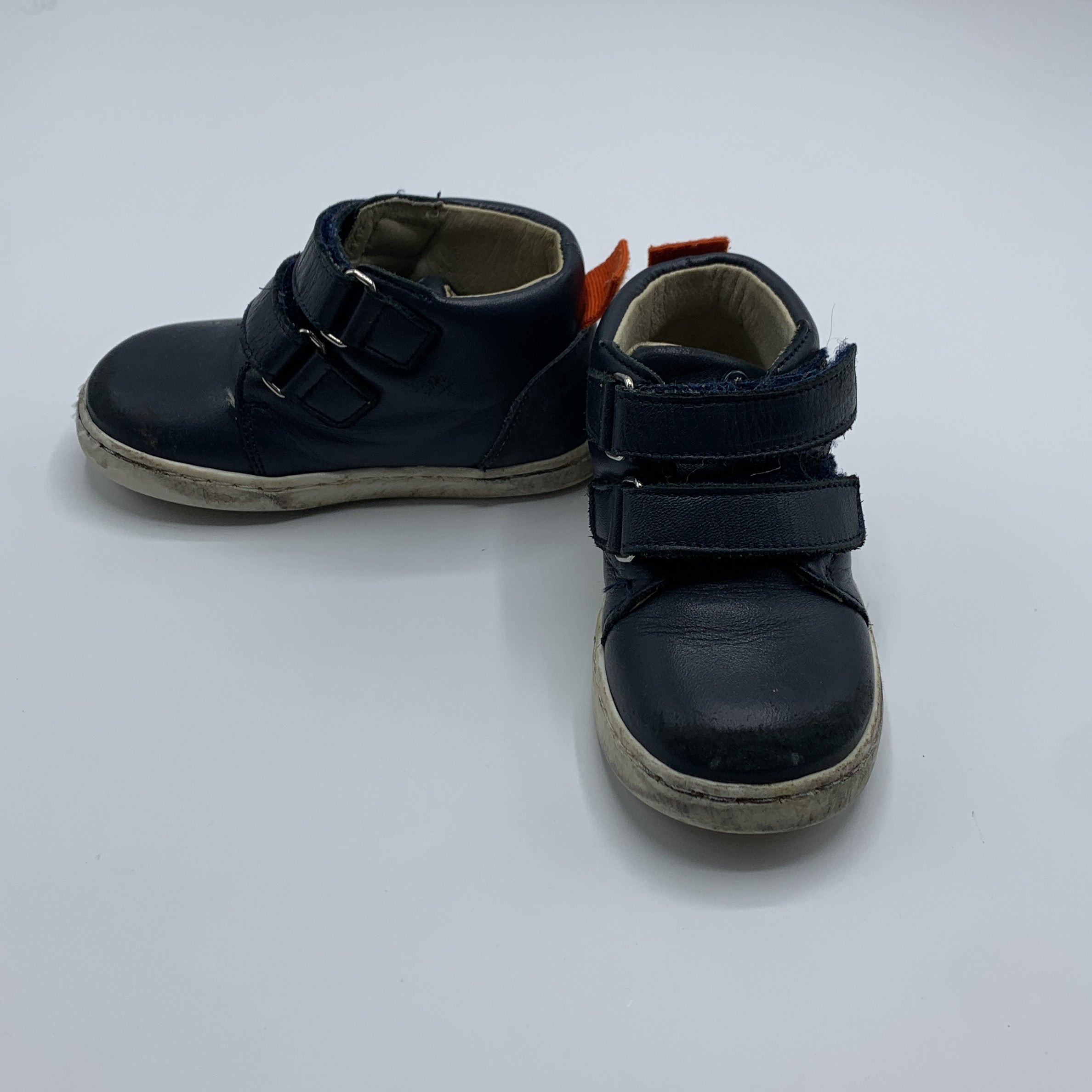 1-Chaussures enfant en cuir bleu marine à scratchs 💙